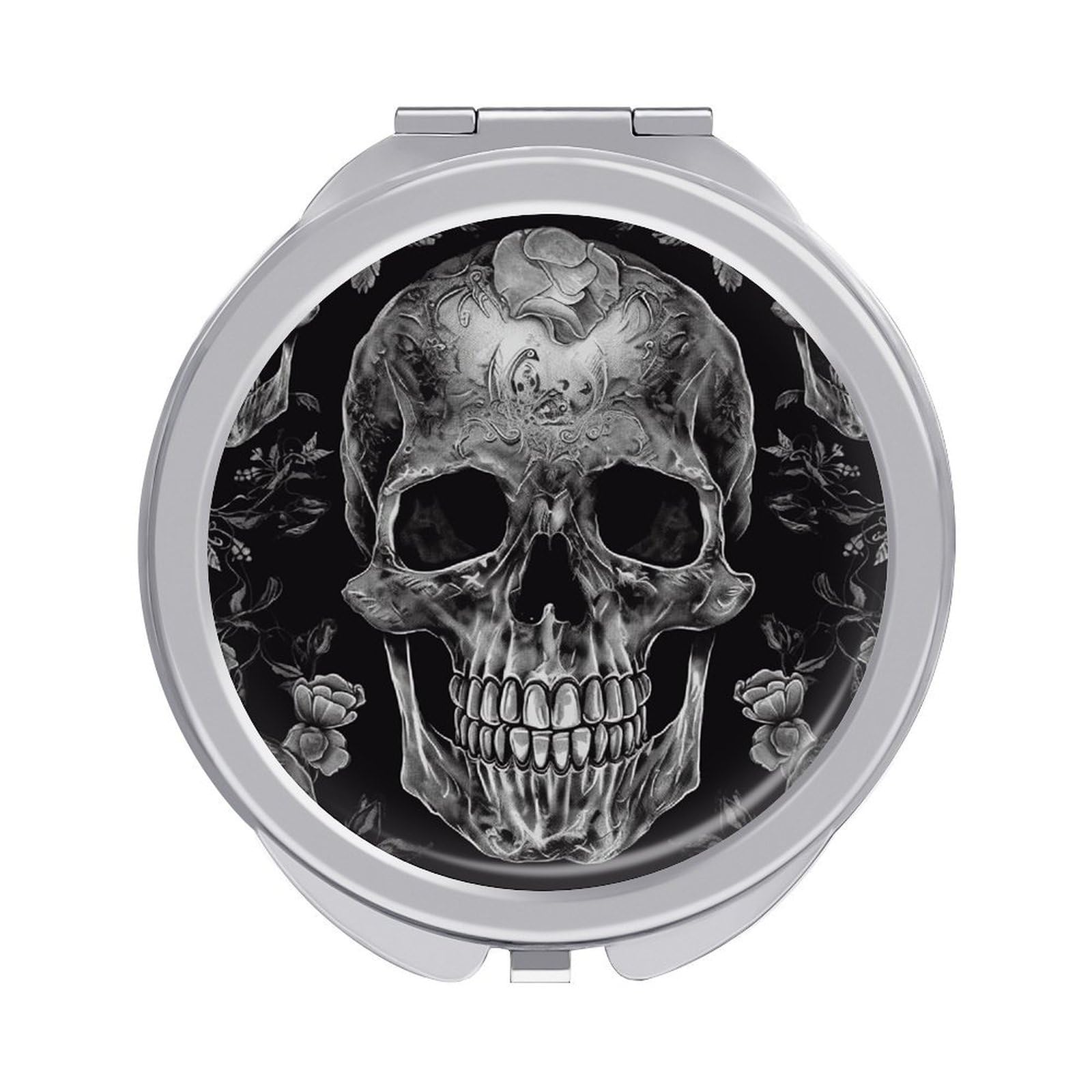 VstaDank Skull Skeleton Travel Makeup Mirror 2 X /1 X Magnifying Mini Vintage Pocket Mirror for Purse Small Portable Folding Small Round Mirrors Portable Vanity Mirrors for Women