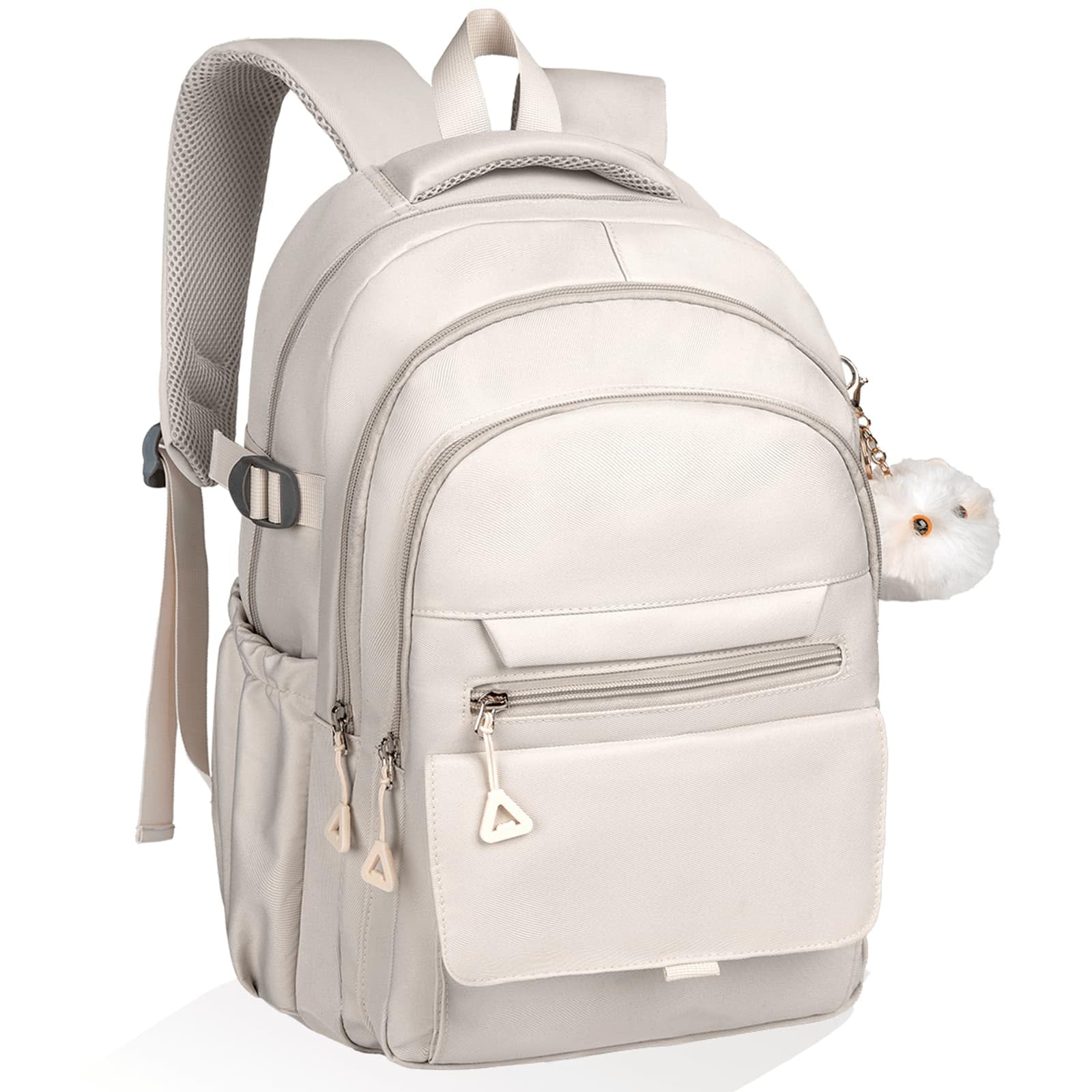 CNRYRIO School Backpack for Teen Girls - Lightweight Bookbag for High School & College, Travel Backpack with Multiple Pockets (Beige, Large)