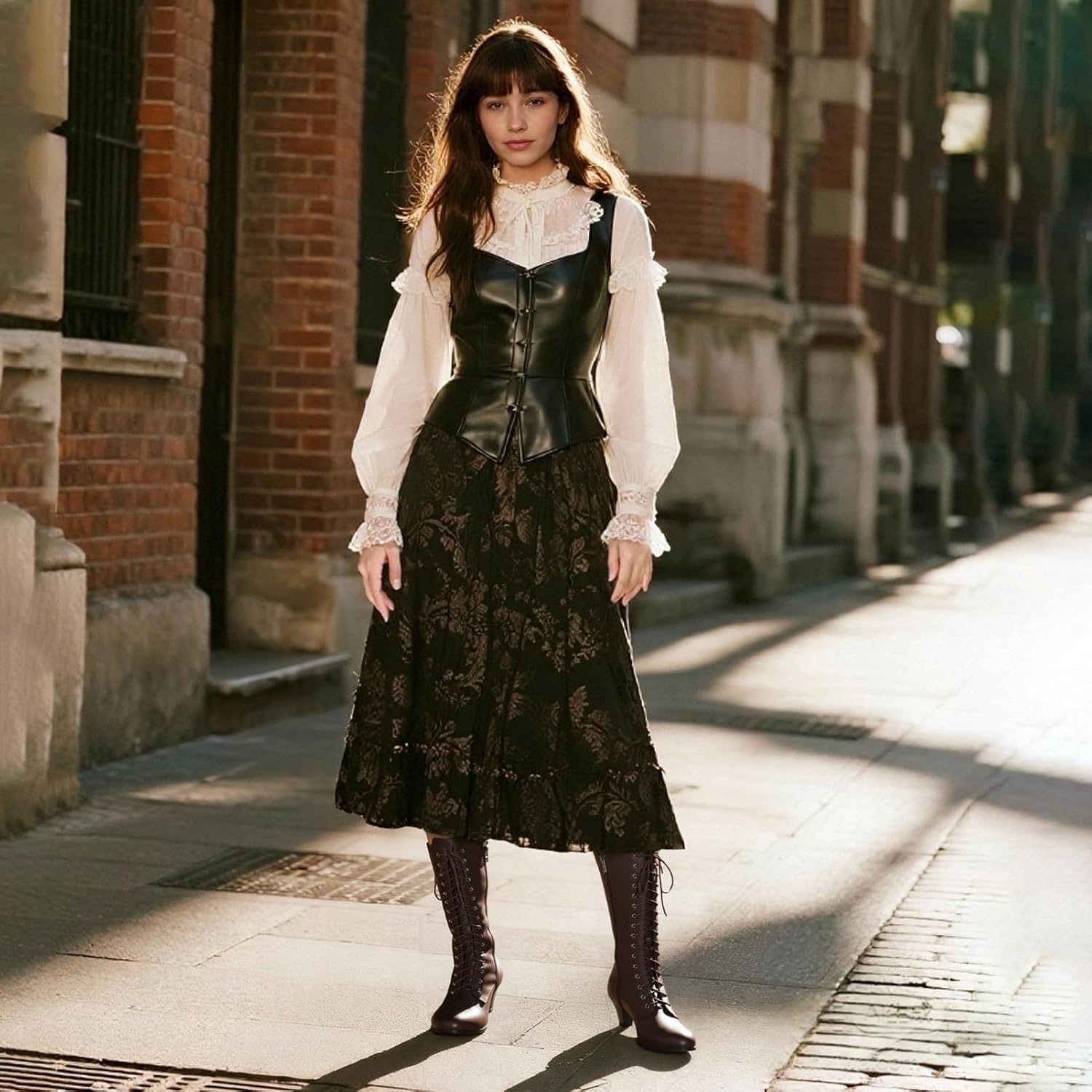 Cozivwaiy Women Vintage Victorian Boots 70s Lace up Ankle Boots Mid Heel Witch Granny Booties Costume Shoes Cone Heel Zipper Almond Toe - Image 5