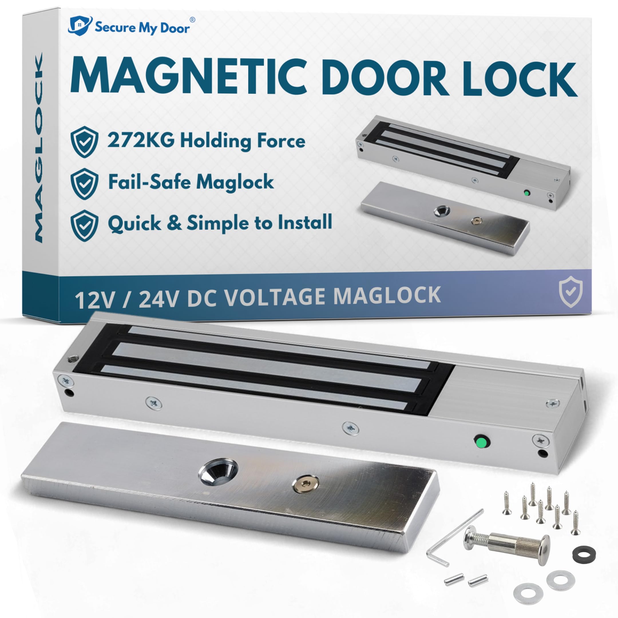 SecureMyDoor - Stainless Steel Magnetic Door Lock | Fail Safe Maglock for Access Control Systems with 272KG Strong Holding Force | Mini Electric Magnet with Monitored Status LED