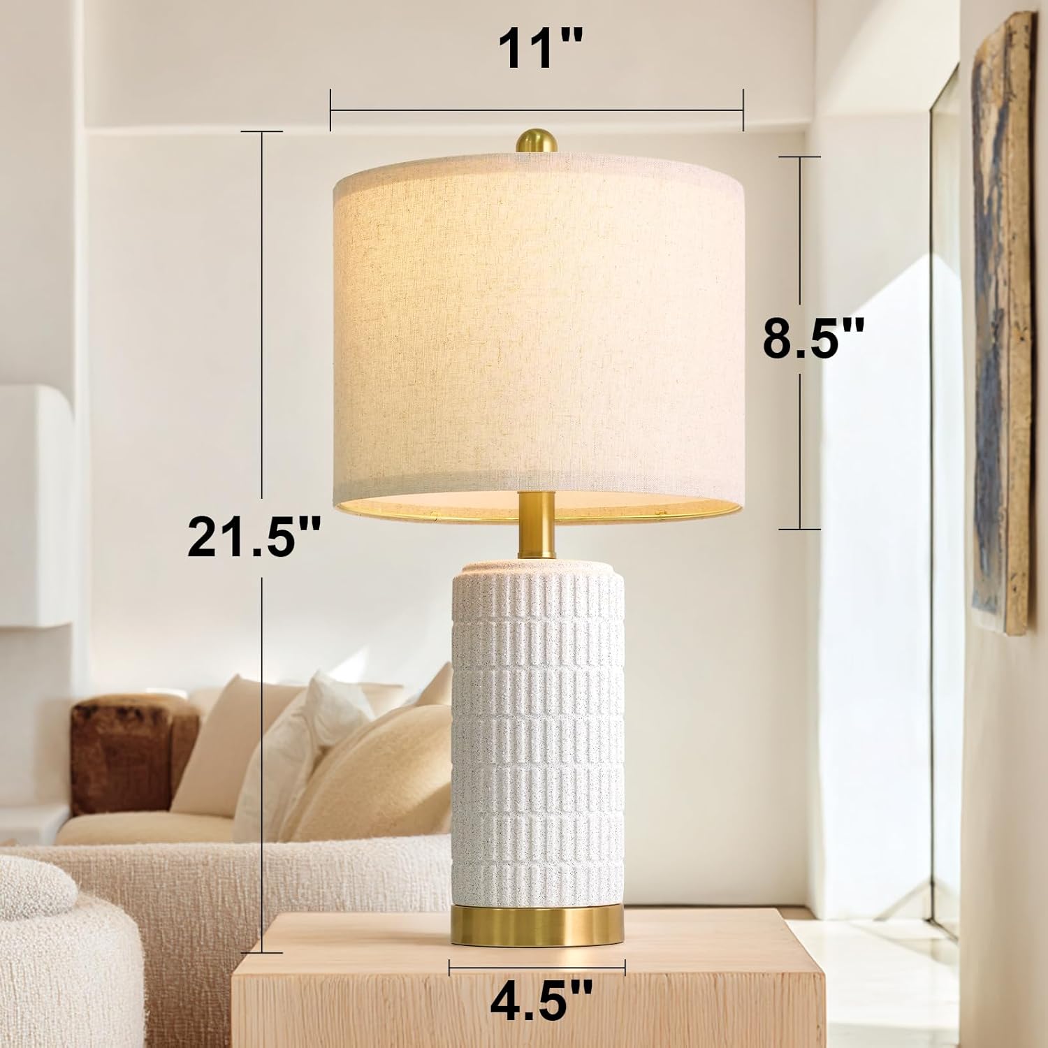 PoKat 21.5'' Stone-Like Bedside Table Lamps Set of 2 for Bedroom with 2 USB A+C, Modern Lamps for Living Room, Ceramic Nightstand Desk Lamps with Charging Ports Office Dorm Sideboard (Frosted White)