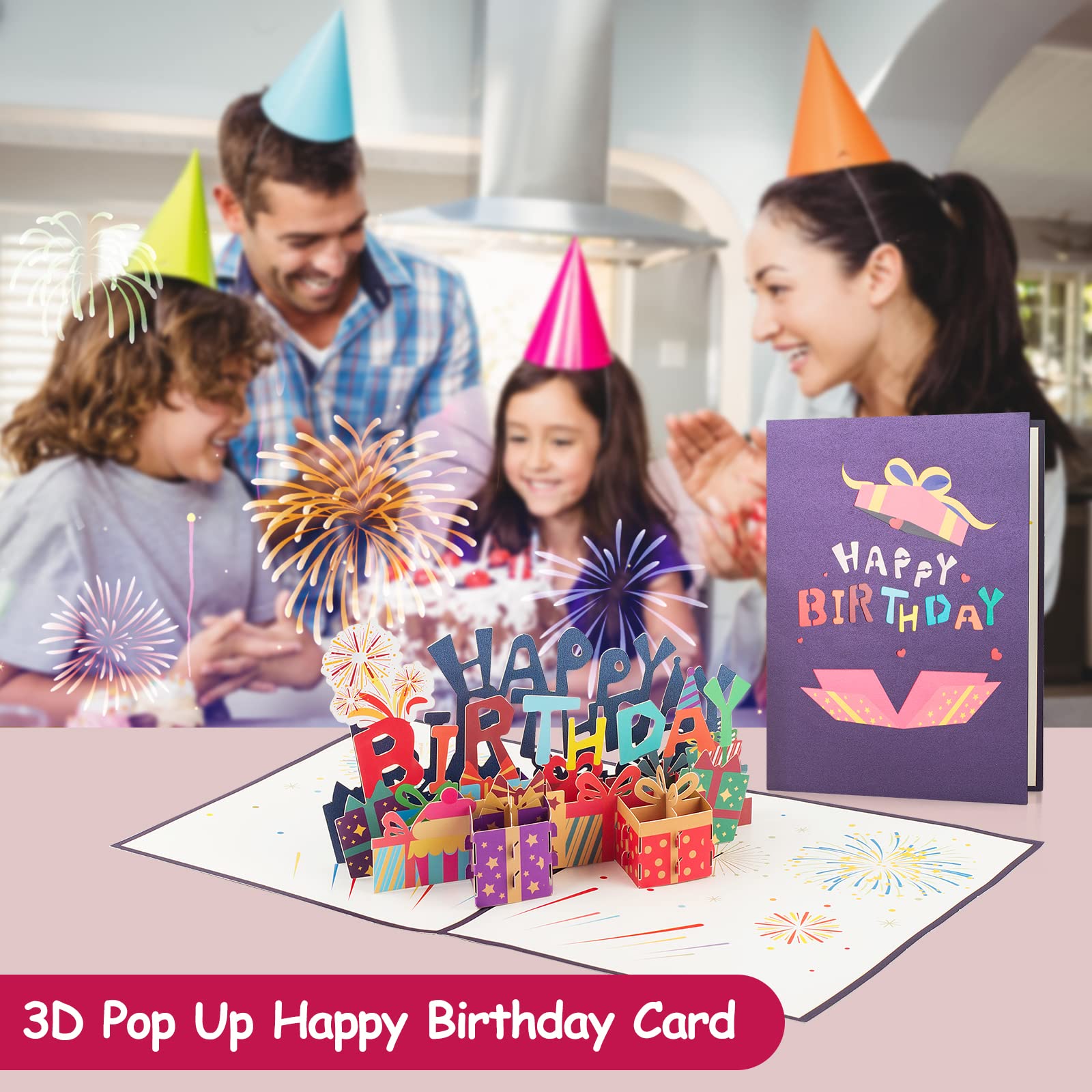 Biglietto Di Auguri 3D Pop Up A Forma Di Torta Di Compleanno: Fatto A Mano, Con Busta, Regalo Originale Per Compleanni Di Ragazzi, Ragazze E Amici - 3