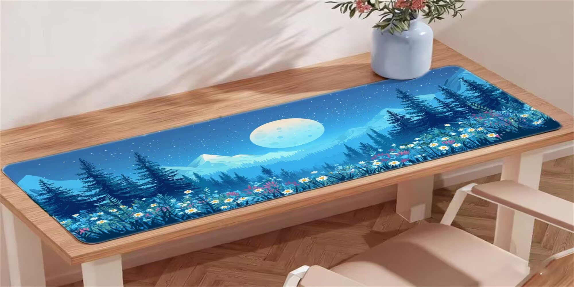 Podkładka pod mysz, podkładka pod mysz do gier XXL 1000x500, księżyc kwiaty podkładka pod mysz podkładka pod mysz, zszyte krawędzie antypoślizgowa gumowa podstawa, akcesoria do biura domowego I-444
