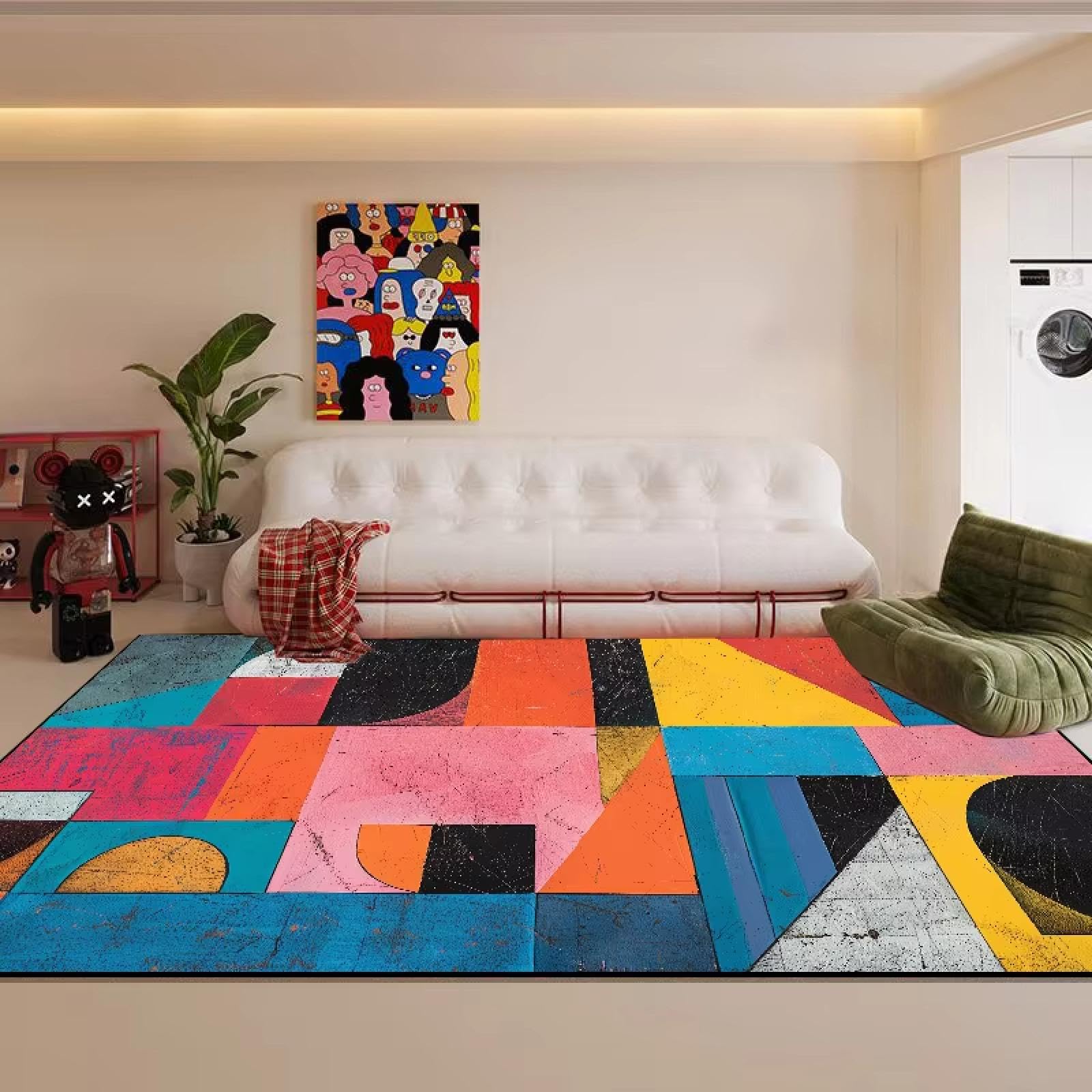 Tapis de salon abstrait moderne géométrique lavable et antidérapant 120x150 cm
