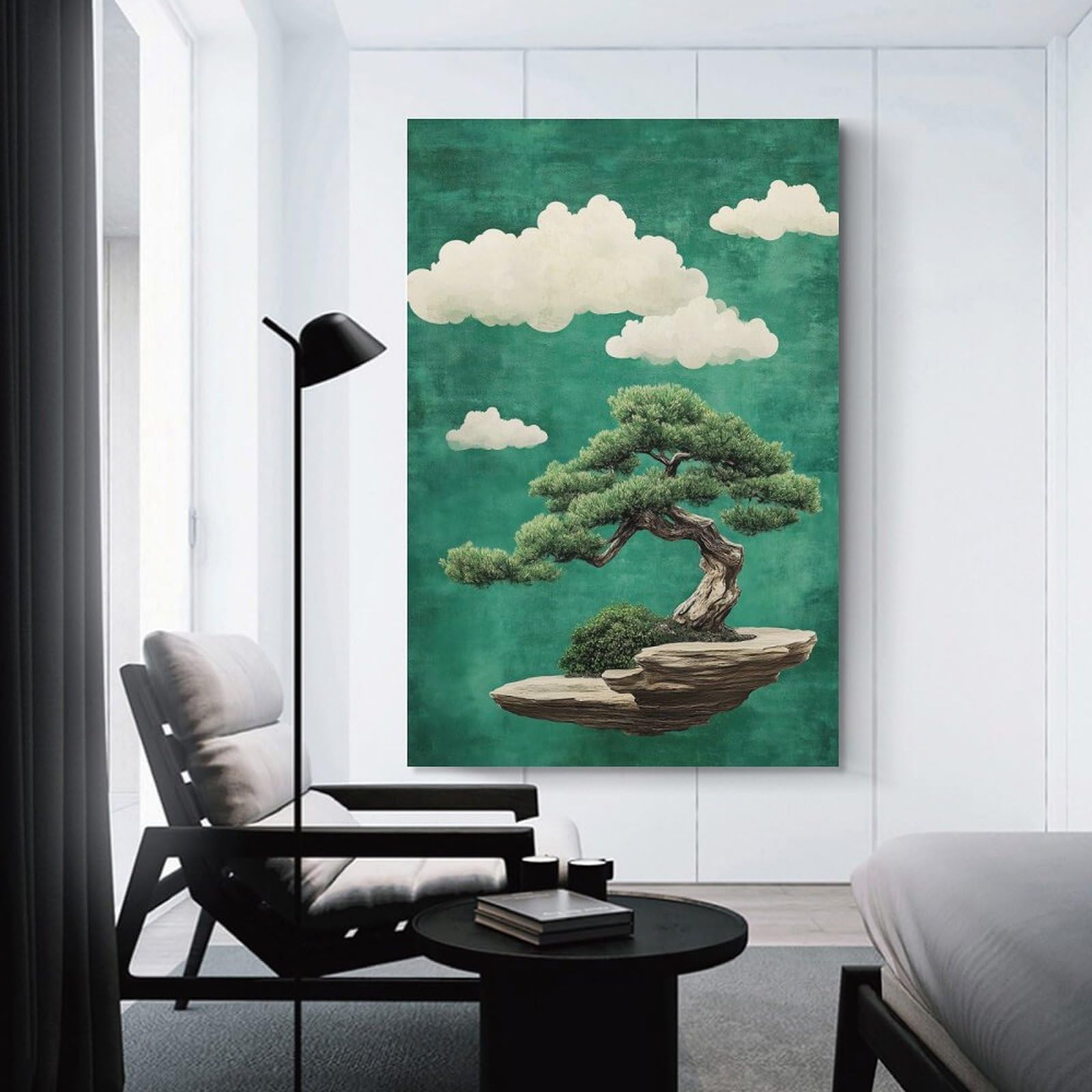 Junmoney Bonsai Tree with Clouds Wall Art Print, 24x36inch(60x90cm), for Front Hall, Corridor Or Welcome Spaces, Wall Decor to Refresh Empty Corners