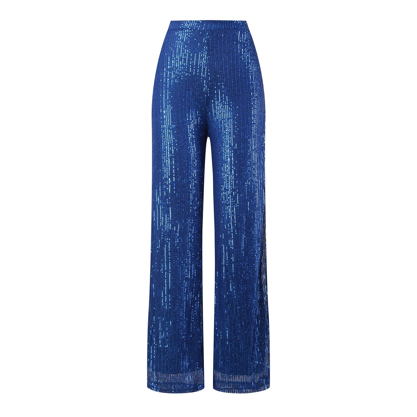 Pantaloni Palazzo Donna Vita Alta Elegante con Paillettes Pantaloni a Zampa Brillantini Morbidi Comodi da Danza Pantalone Glitter Leggeri Larghi Elasticizzati Casual per Ballo Feste e Carnevale