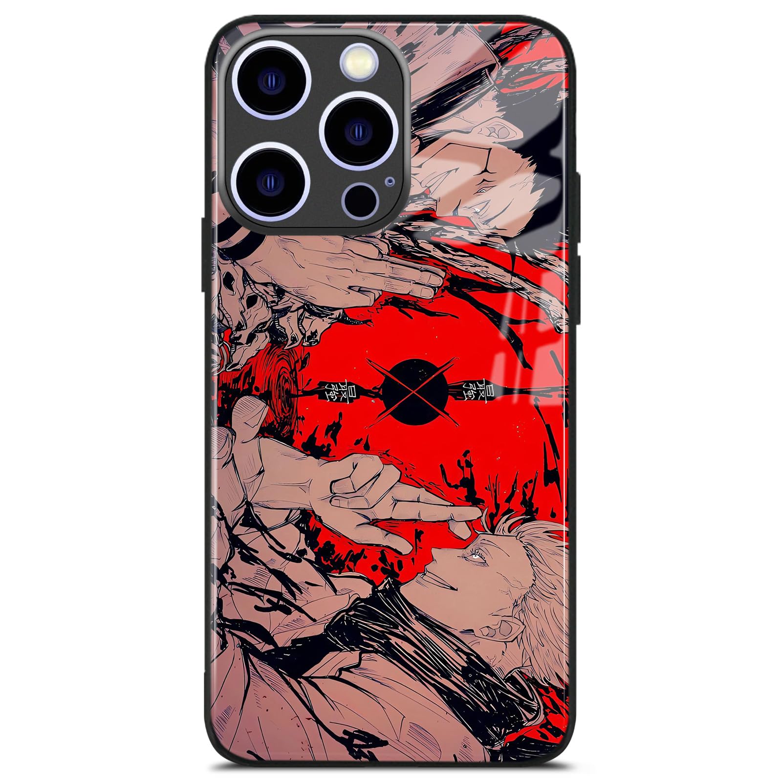 Akatxezy Megumi Sukuna vs Satoru JJK Anime Character Silicone Glass Phone Case, Soft TPU Shockproof Shell, Manga Design Pattern Glossy Cover for