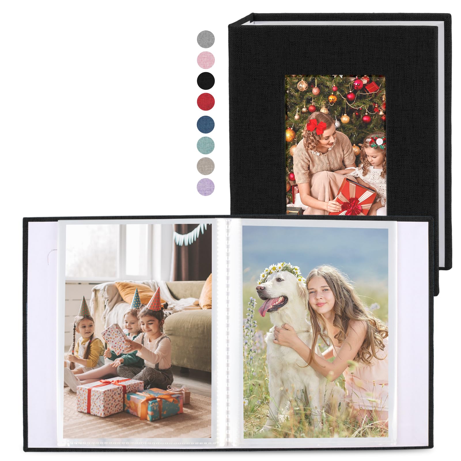 vivinin 2 Pack Linen Cover Photo Album, Photo Album 4x6 36 Pockets, Small Photo Album Book for Vertical Photos, Picture Book for Photos for Family Anniversaries Baby Vacations（black）