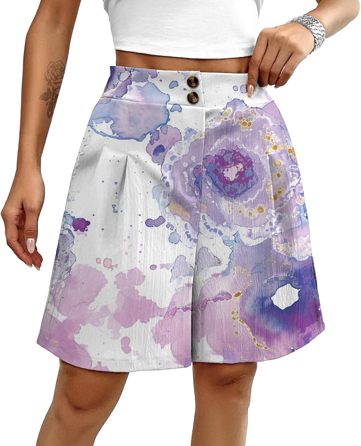 Workout Shorts Women High Waisted Button Down Loose Fit Boho Floral Beach Vacation Summer Casual Trendy Pants