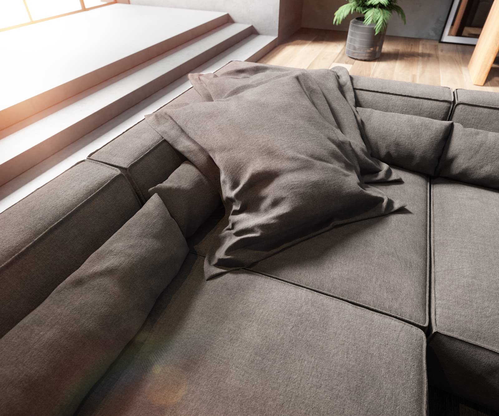 INLENDISH Roset Velvet 8 Seater U-Shape Sofa | Comfortable Living Room | Luxurious Sofa - Dark Grey 3