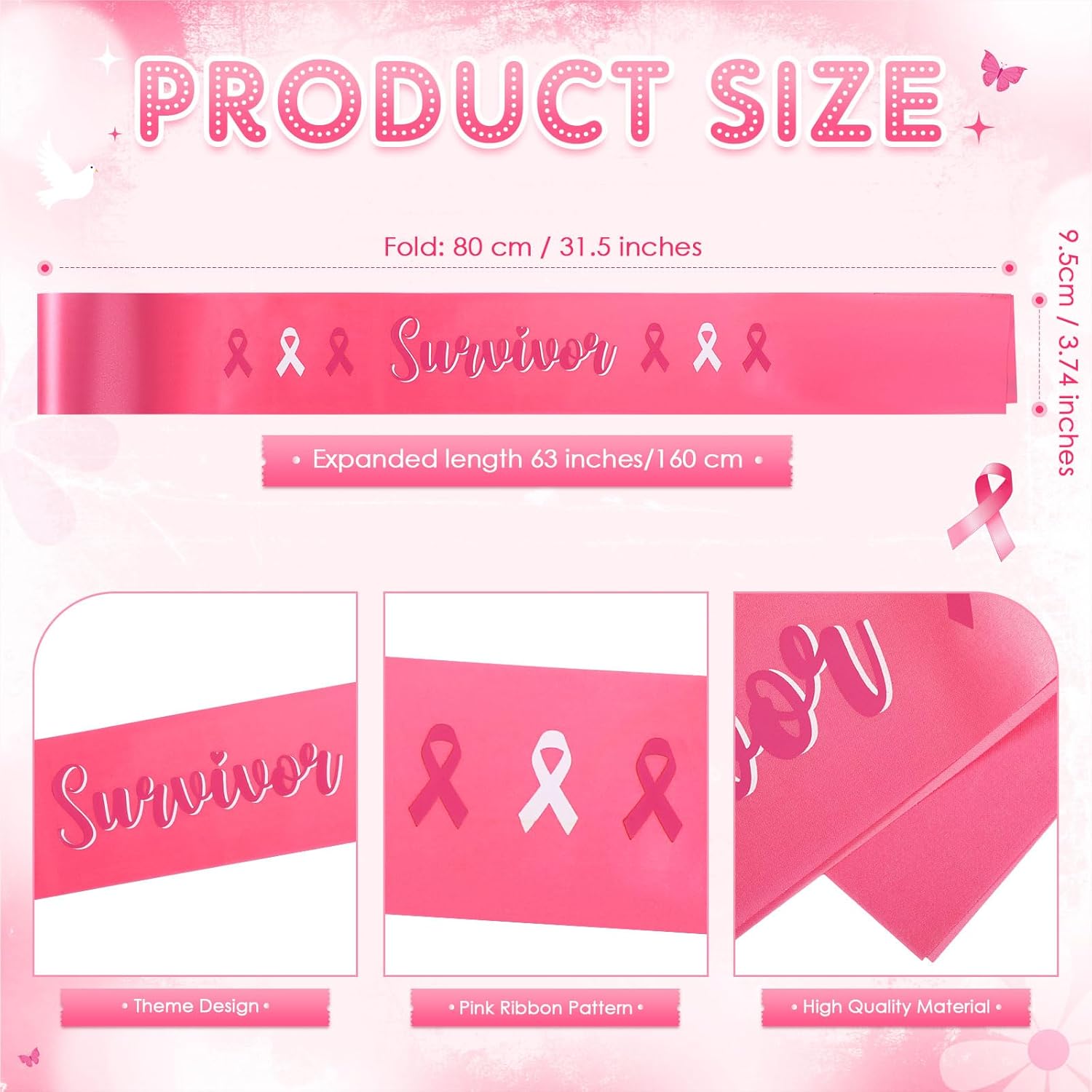 24 Pcs 2025 Breast Cancer Survivor Sash Breast Cancer Awareness Pink Ribbon Sashes for Survivors Women Party Favors Supplies Decorations