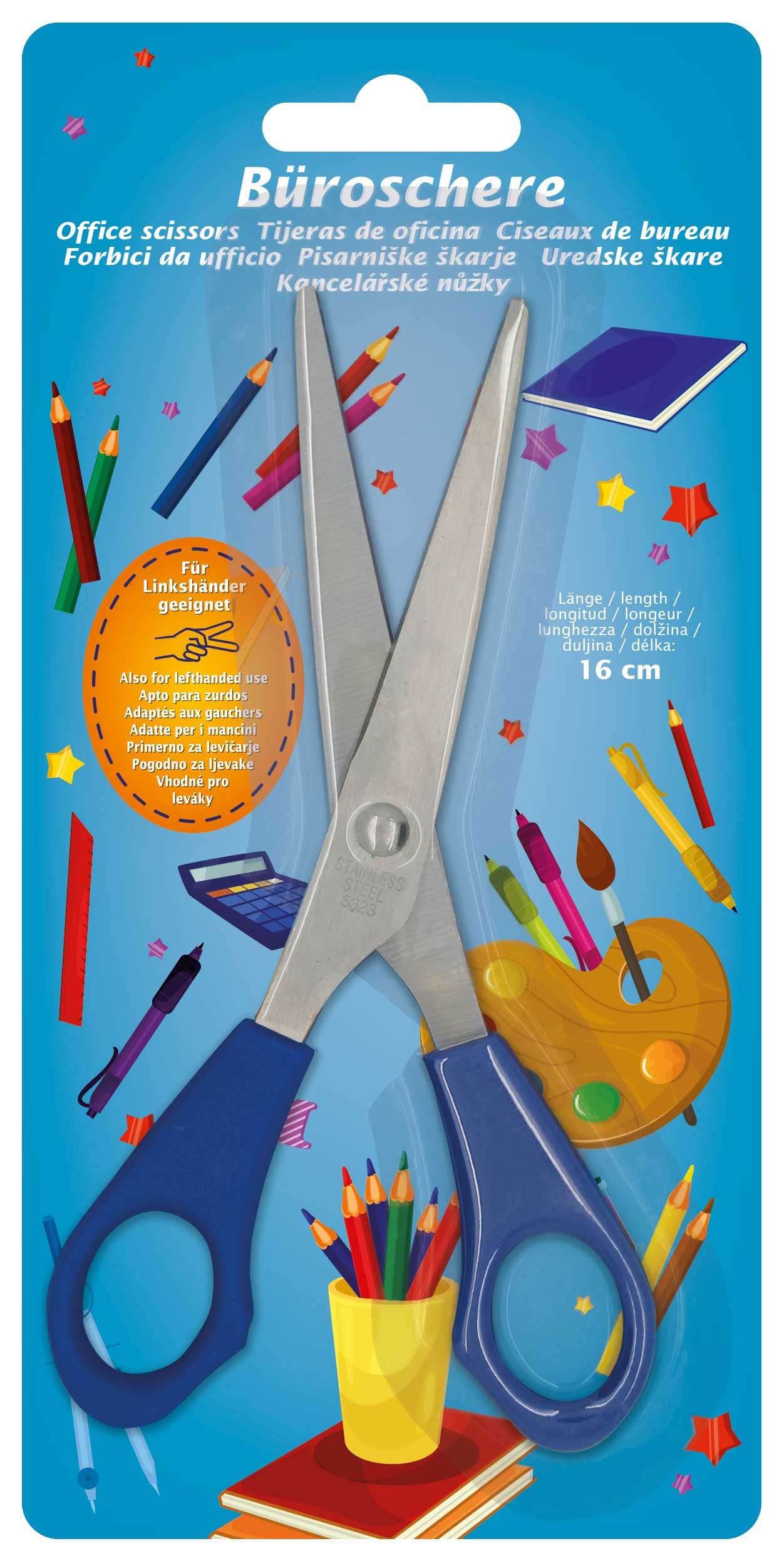 Office Scissors 160mm, Left Handed, Blue