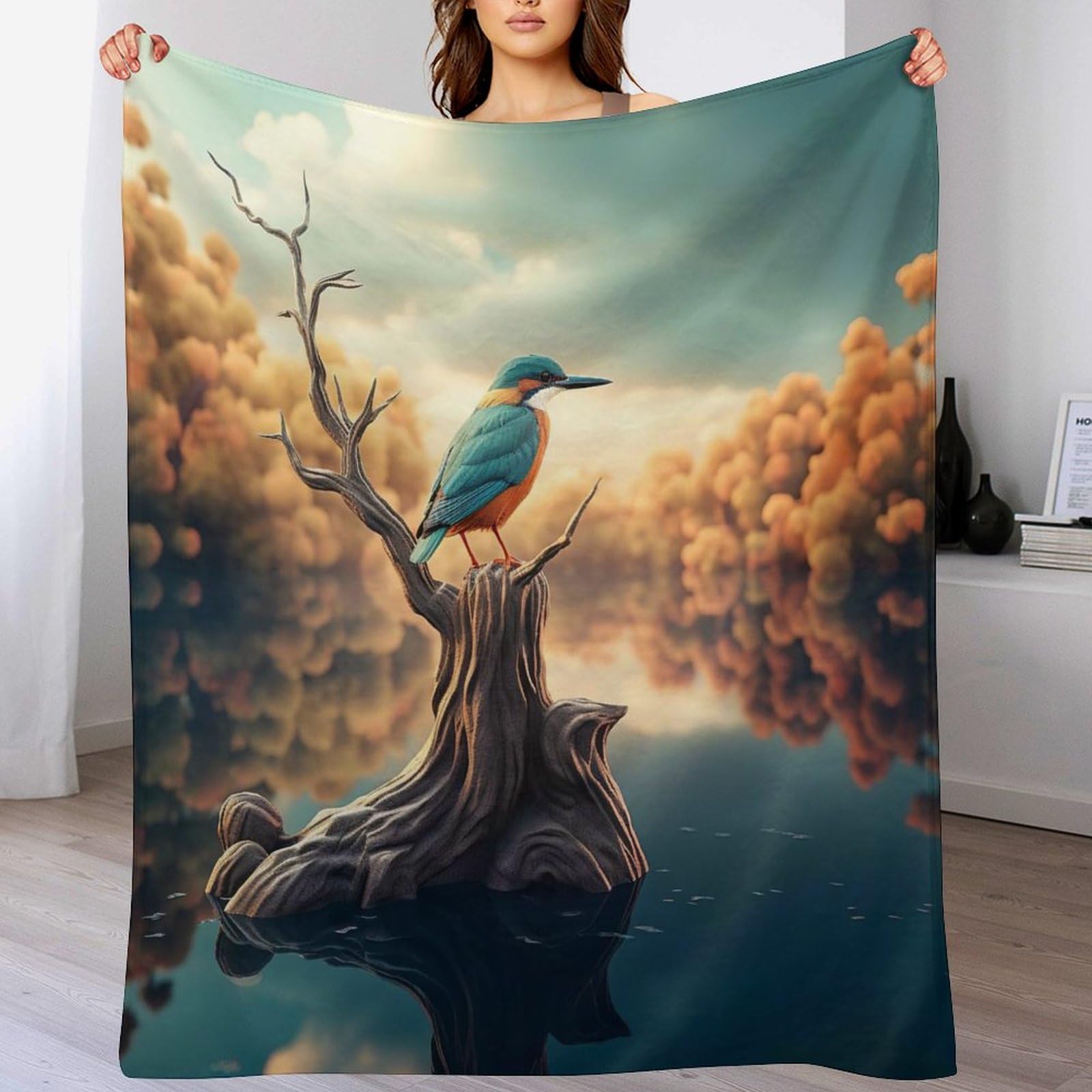 Couverture polaire en flannel douce oiseau 150x200 cm pour lit et canapé