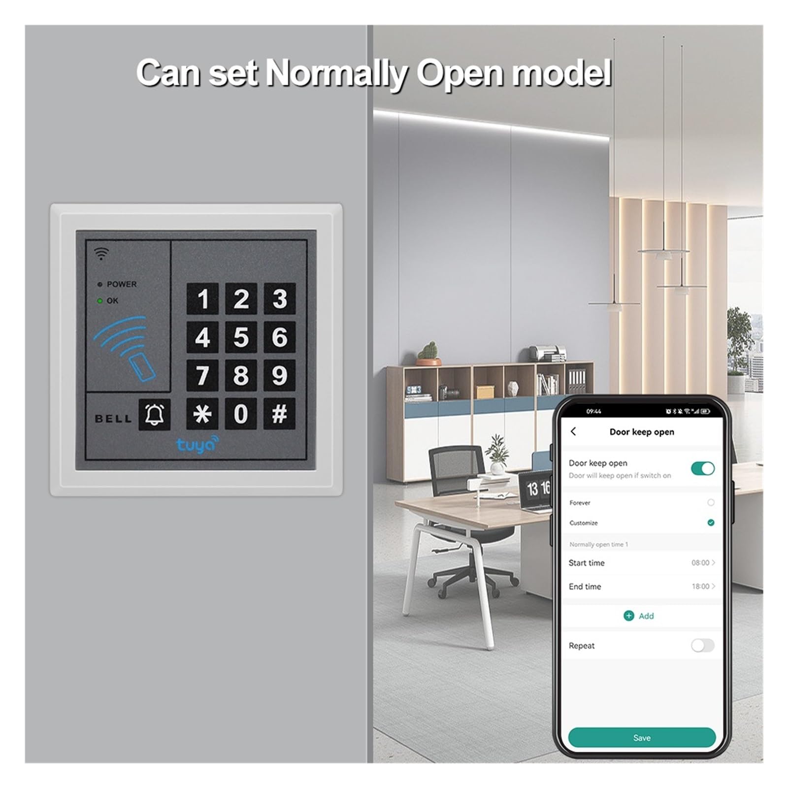 Tastiera di controllo accessi WiFi Sistema autonomo Apriporta Lettore schede WG26, Vestibilità standard europea(Keypad VS Cards)