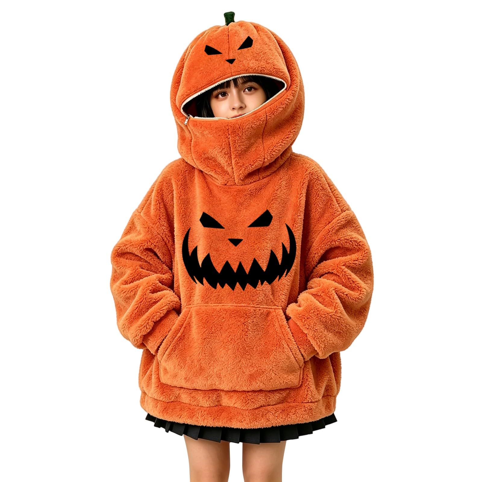 Sudadera con capucha para niñas, diseño de calabaza, para Halloween