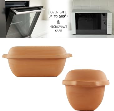 Eurita Clay Roaster, Non-Stick Bread Pan & Lid, Healthy Clay Pot Cooking, With Free Recipe Guide, 2 Quarts