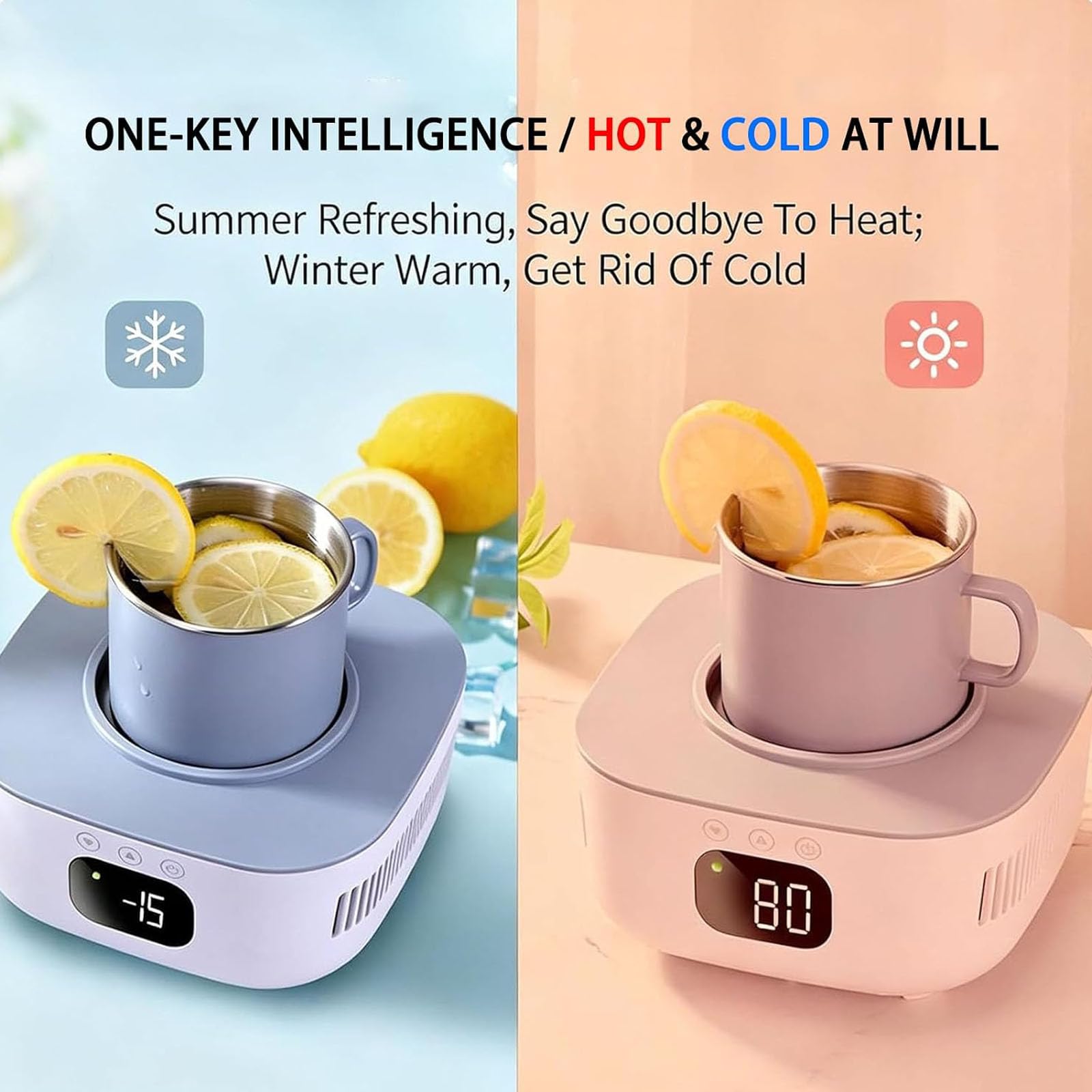 Tazza portatile riscaldante e rinfrescante da 50W,refrigeratore per bevande | Tazza Intelligente Refrigerata, Uso Doppio Caldo / Freddo, Temperatura -15°C - 80°C, Materiale Acciaio Inox 304