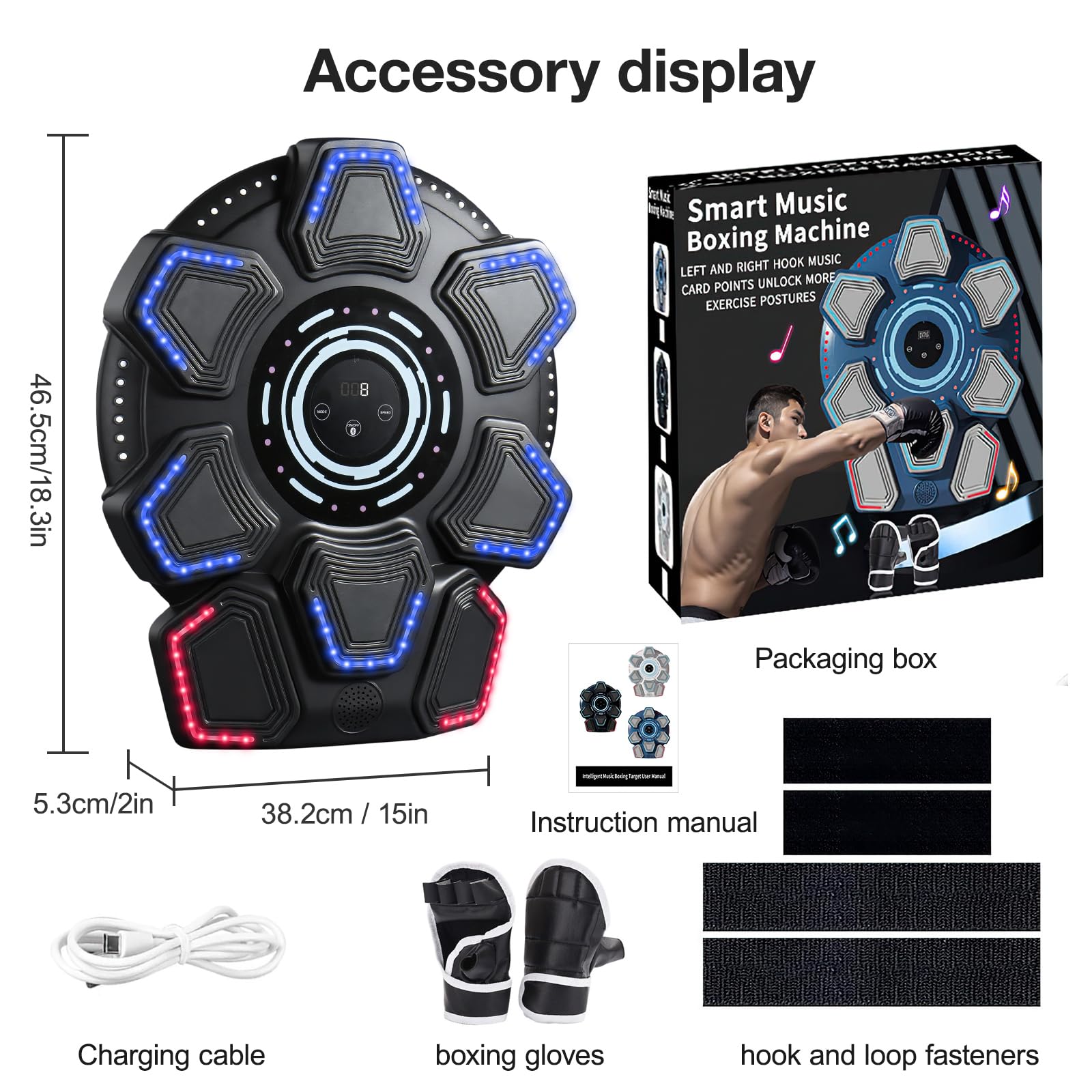 Music Boxing Machine, Bluetooth Music Box con luci a LED, 9 modalità di velocità e modalità di conteggio, macchina elettronica da boxe per bambini/adulti, scatole musicali per casa e palestra
