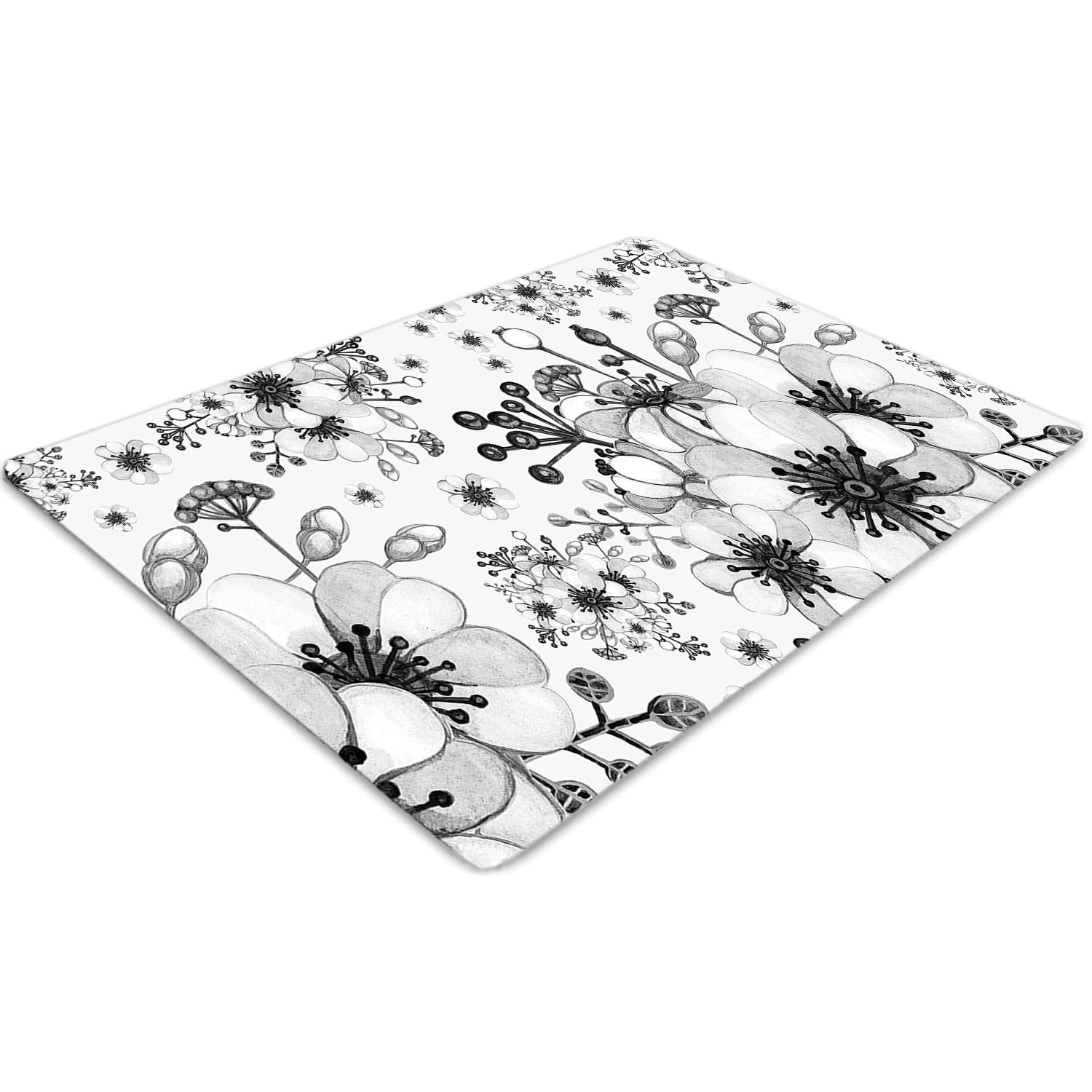 Tapis de chaise antidérapant et imperméable motif noir et blanc rectangulaire