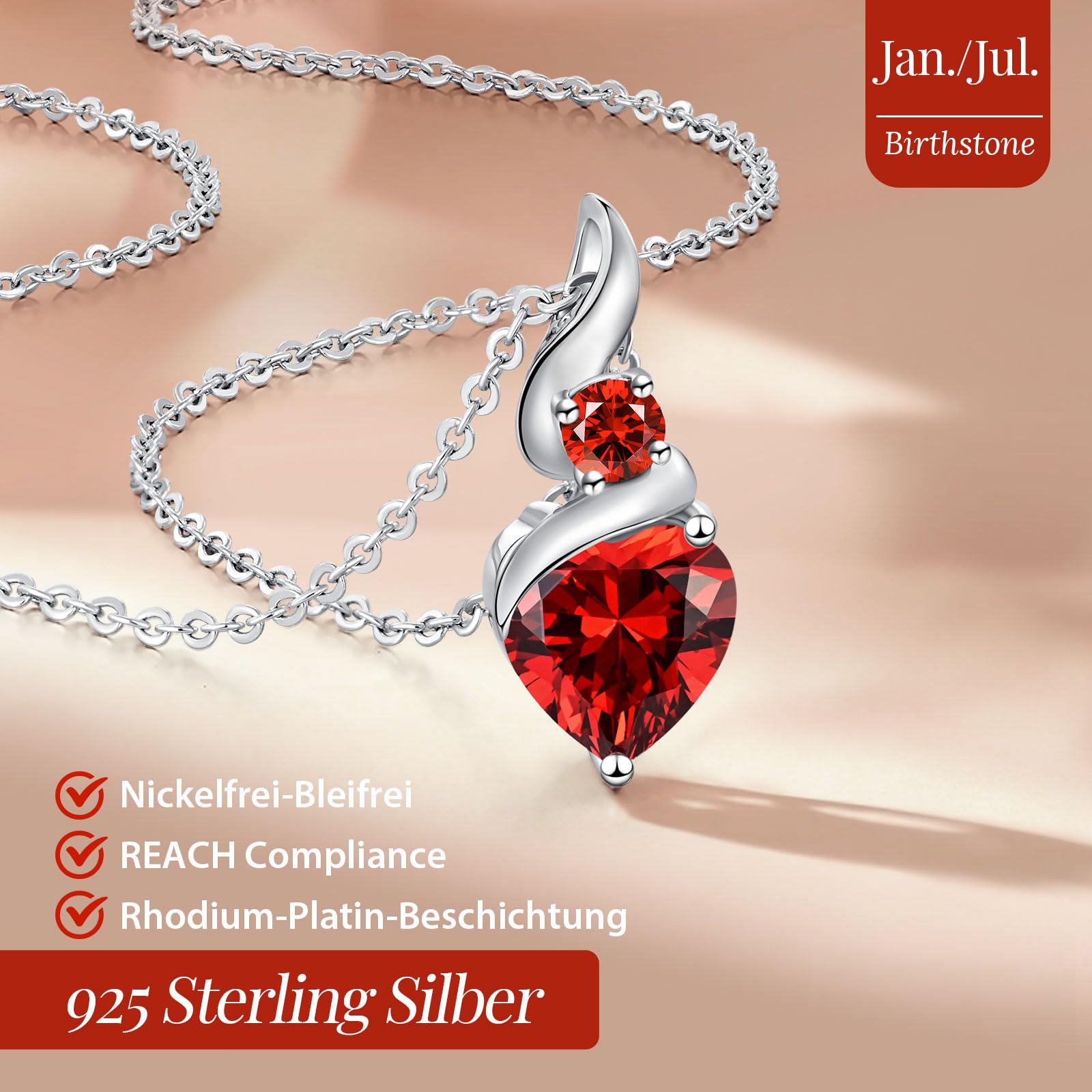 LOUISA SECRET Regalo di San Valentino per lei Pendente Infinity Heart da donna in argento sterling 925 con pietra portafortuna Collana Flame of the Heart da donna, Natale o compleanno per donne