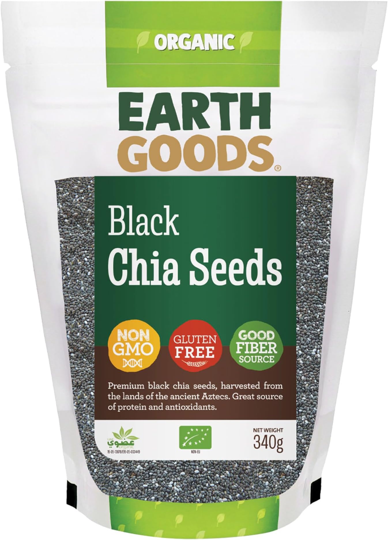 Earth Goods Organic Black Chia Seeds, Non-gmo, Gluten-Free, Good Fiber Source 340g