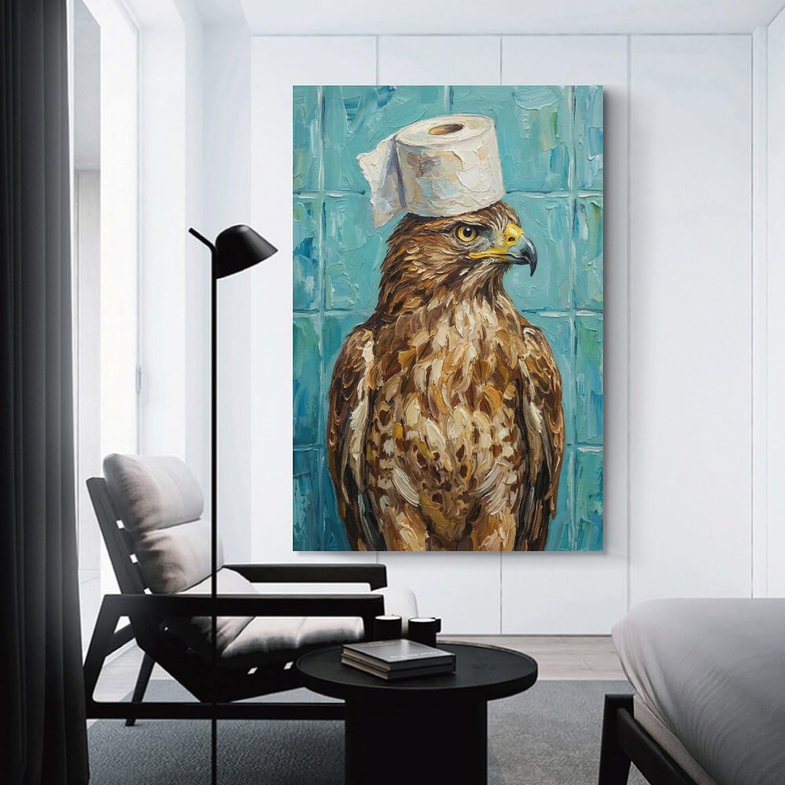 Junmoney Hawk Toilet Paper Painting Wall Decor Canvas Print 24x36inch(60x90cm), for Sofa Walls, Lounge Or Home Corners, Modern Wall Decor for Cosy Interiors