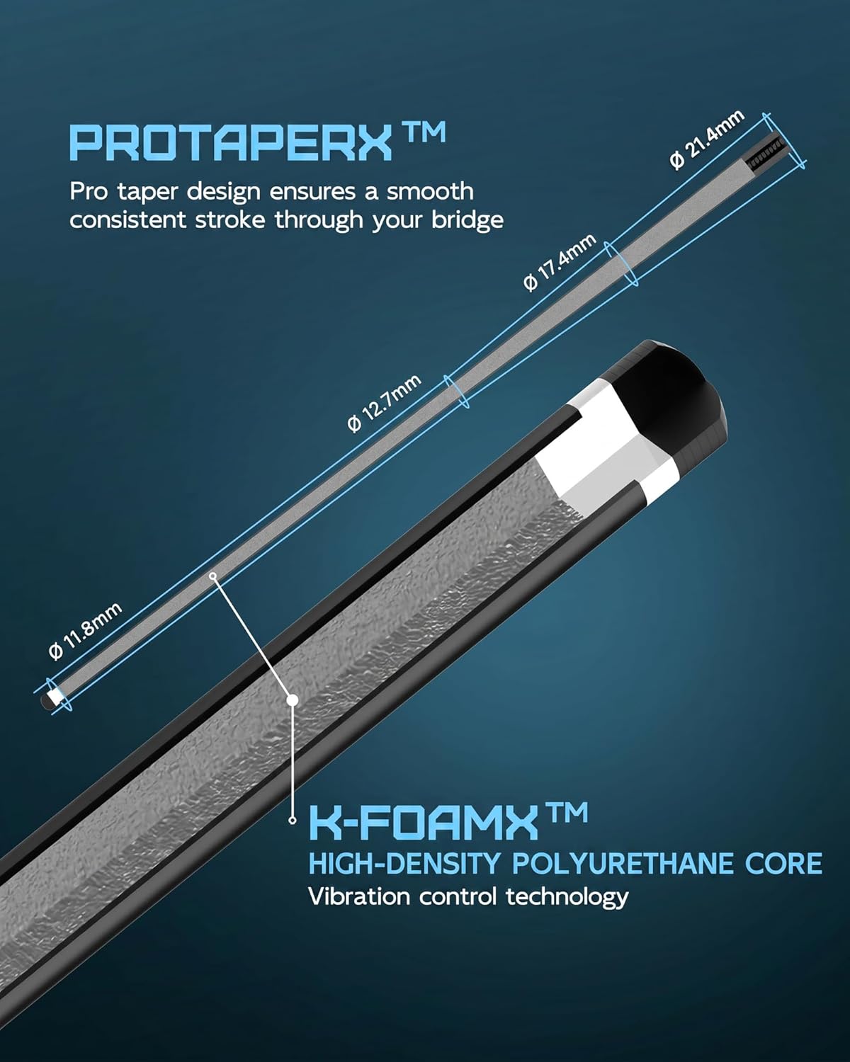 KONLLEN 2.0 Carbon Fiber Pool Cue Set, Low Deflection Pro Taper Shaft, Ebony Inlay Design, 11.8mm / 12.5mm Tip, Adjustable Weight System, Cue Extension, Weight Bolts & Hard Cue Case