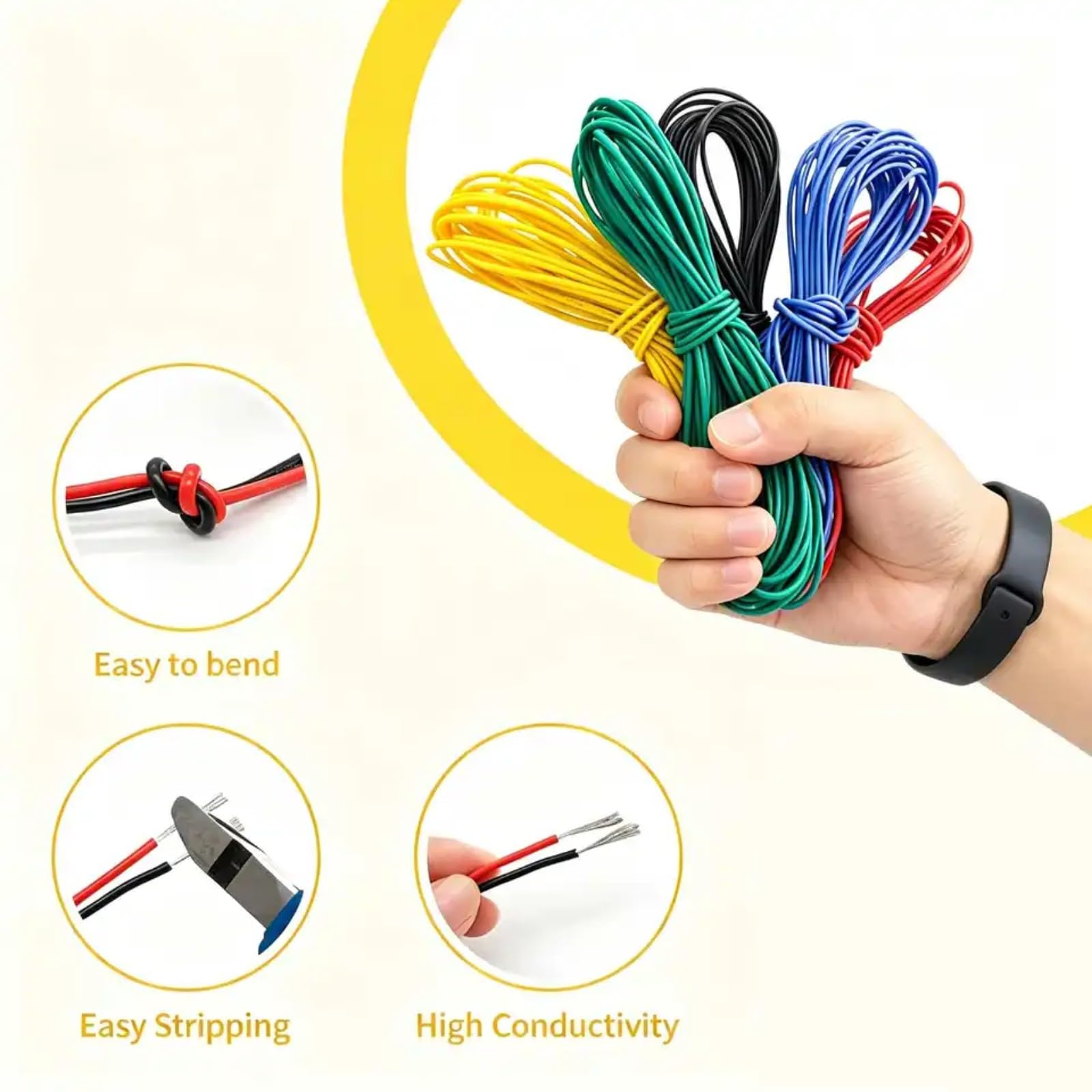 5 Colors Wire-28 AWG Cable Kit 10 ft 16 ft 33 ft Flexible(YELLOW; 5 m; 24 AWG)
