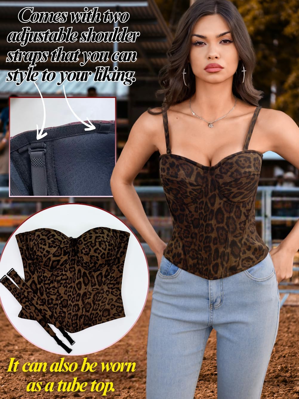 Womens Sexy Corset with 2 Straps (Wide & Thin), Boned Underwire Zipper, Overbust Bustier Rave Tube Top Size 00-10 - Image 7