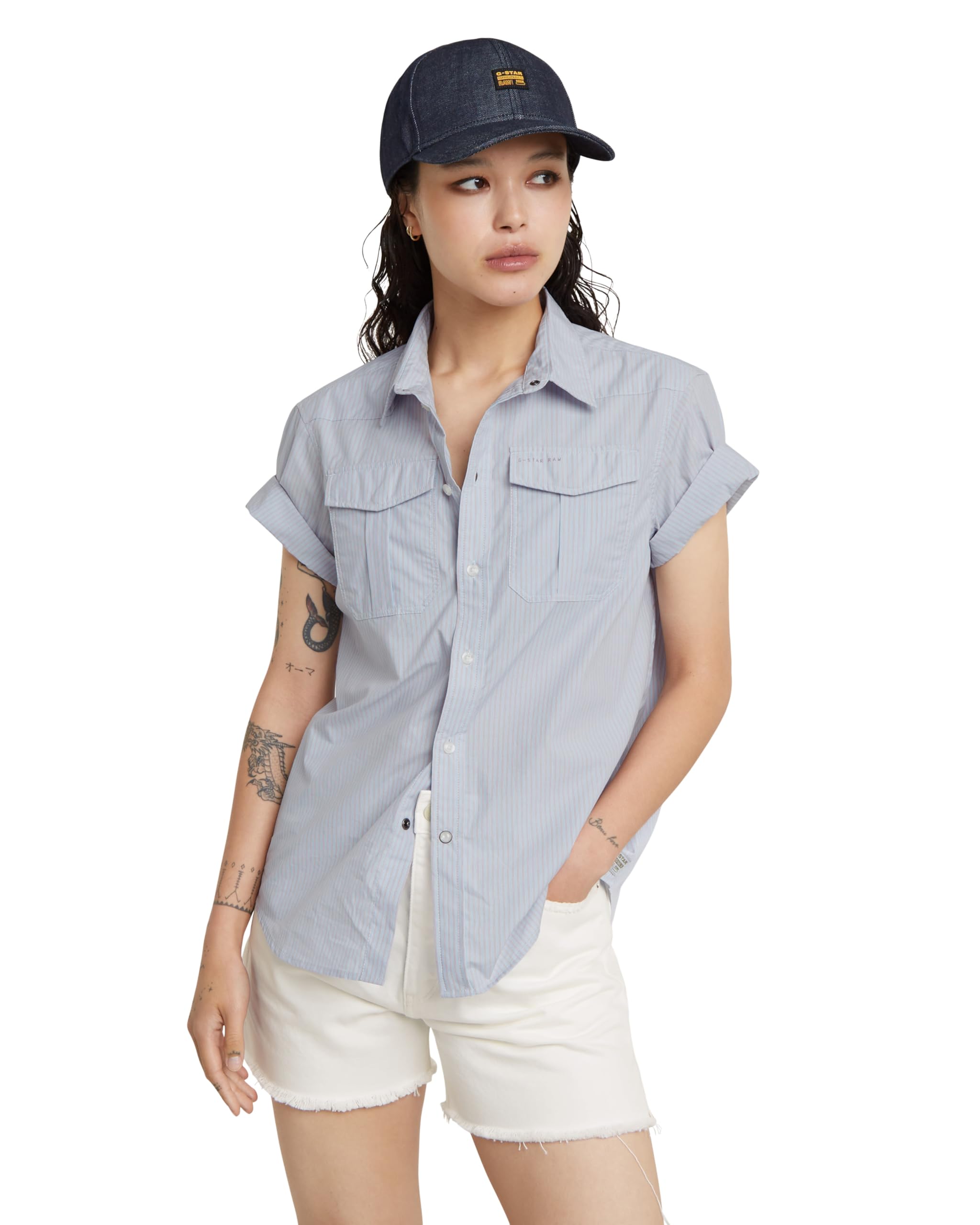 G-Star RAW Women's Shirts Military Button down ssleeve Shirt wmn, Mehrfarben (Grapeade Mini Stripe D24592-C667-G460), S