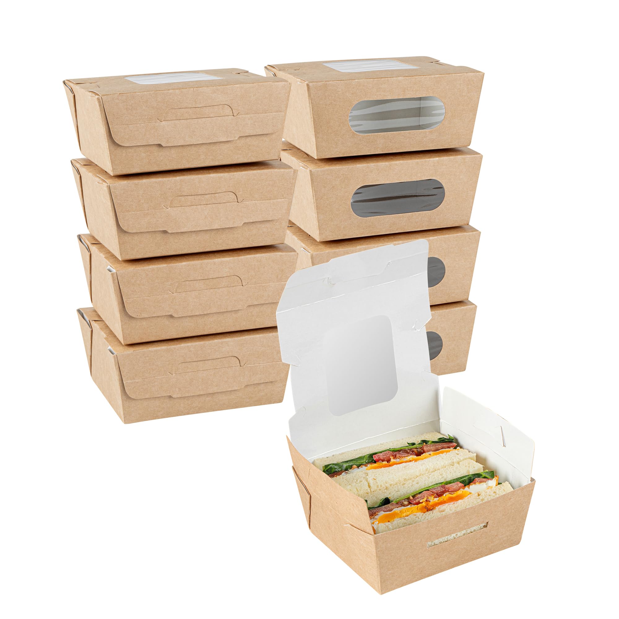 Restaurantware-Cafe Vision 12 Ounce Food Boxes, 200 Grease-Resistant Baked Goods Gift Boxes - Built-In Lids, 2 Windows, Kraft Paper Brownie Box, For Meals And Desserts, 4.3 x 3.7 x 1.8 Inch