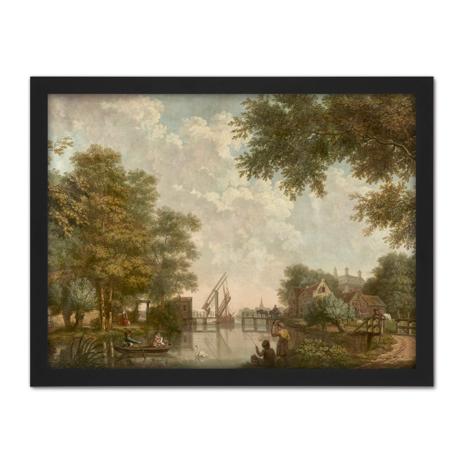 Artery8 Andriessen Dutch Landscape River Trees Painting Artwork Framed Wall Art Print 18X24 Inch