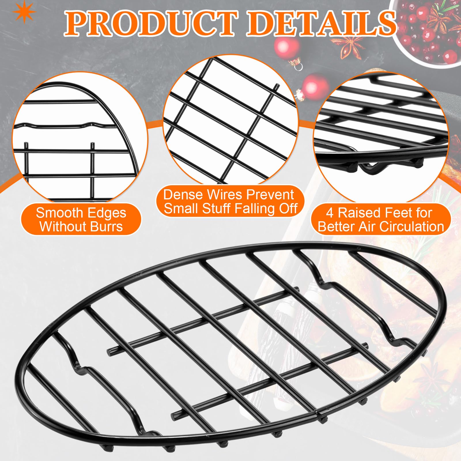 Nuogo 2 estantes de refrigeración ovalados de 6 x 9 pulgadas, 12 x 8.5 pulgadas con pies integrados, estante ovalado para asar con revestimiento esmaltado, estante para hornear galletas para cocinar,