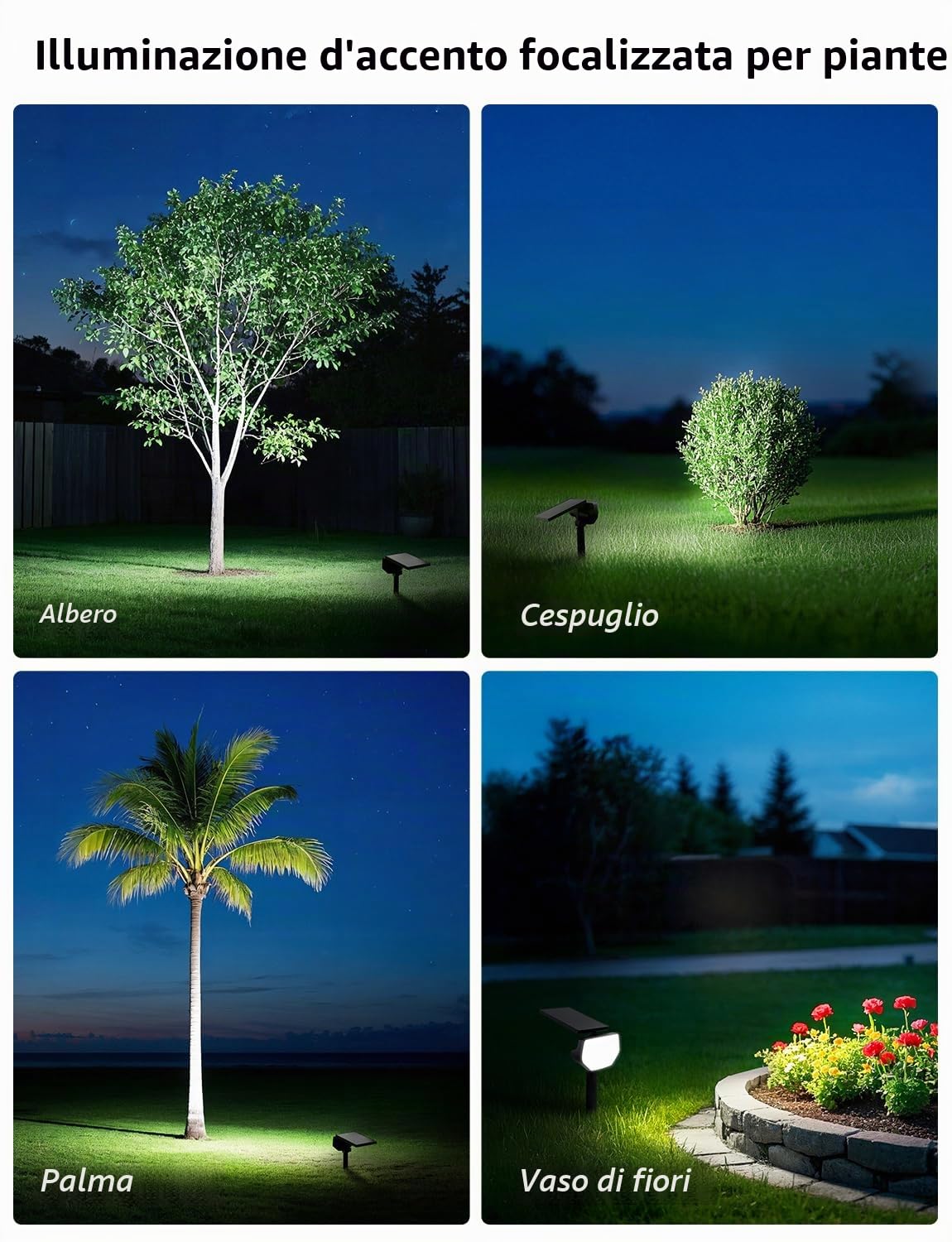 Lepro Faretti Solari da Esterno, Luci Solari Esterno Giardino Bianco Freddo 6500K e IP65 Impermeabile, 43 LED Lampade Solari da Giardino Potenti per Cortile, Patio, Vialetto, Alberi, 4 Pezzi