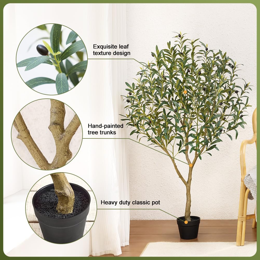 VeriNatural Olivenbaum Künstlich 150 cm Künstliche Pflanzen Groß – 40 Früchte & 856 Seide Blätter wie Echt mit Topf, UV-beständig Verstellbare – Kunstpflanze für Wohnzimmer Büro Balkon Deko, VN126 | Künstliche Pflanzen Groß mit 40 Früchte & 856 Seide Blät