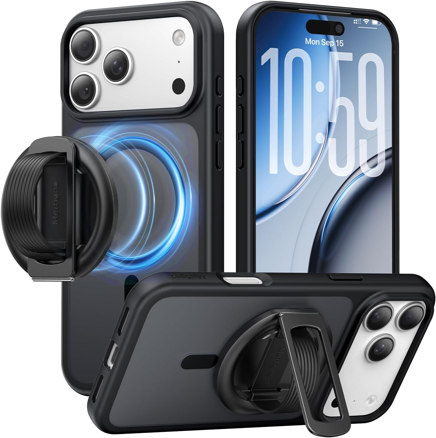 Meifigno Phone Grip & Case for iPhone 17 Pro Max/Pro Max, Semi Black