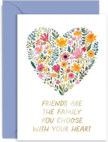 Old English Co. Best Friend Birthday Card - Special Friendship Card for Friend, Floral Heart Friends Are Family You Choose With Your Heart Quote Design For Her, Female Birthday Card | Blank Inside