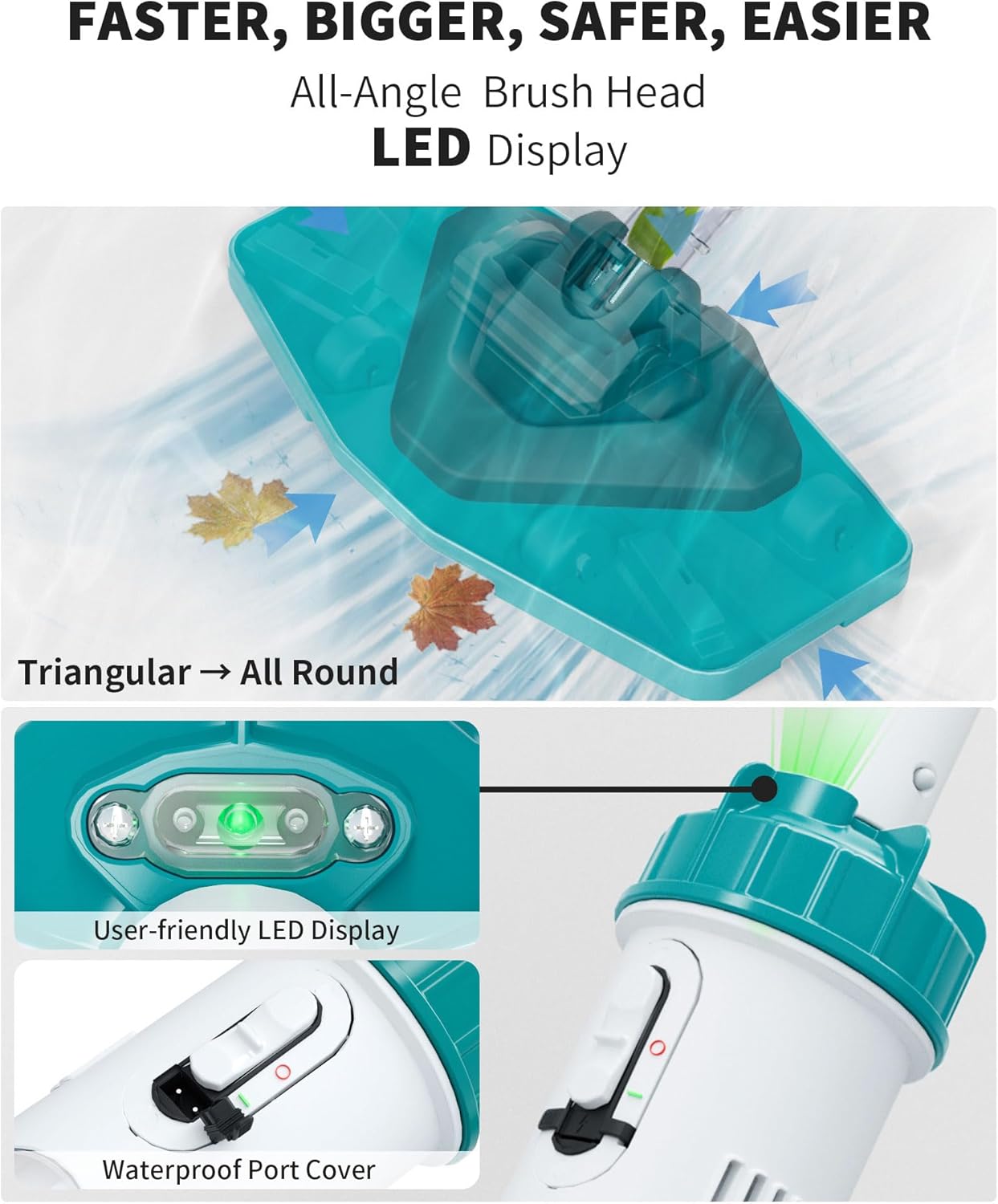 Cordless Pool Vacuum for Above Ground Pool 19.5 GPM,All Angle&LED Display,Handheld Rechargeable Spa Vacuum Cleaner for Inground Pools for Hot Tub, Leaves,Debris,Shallow Steps