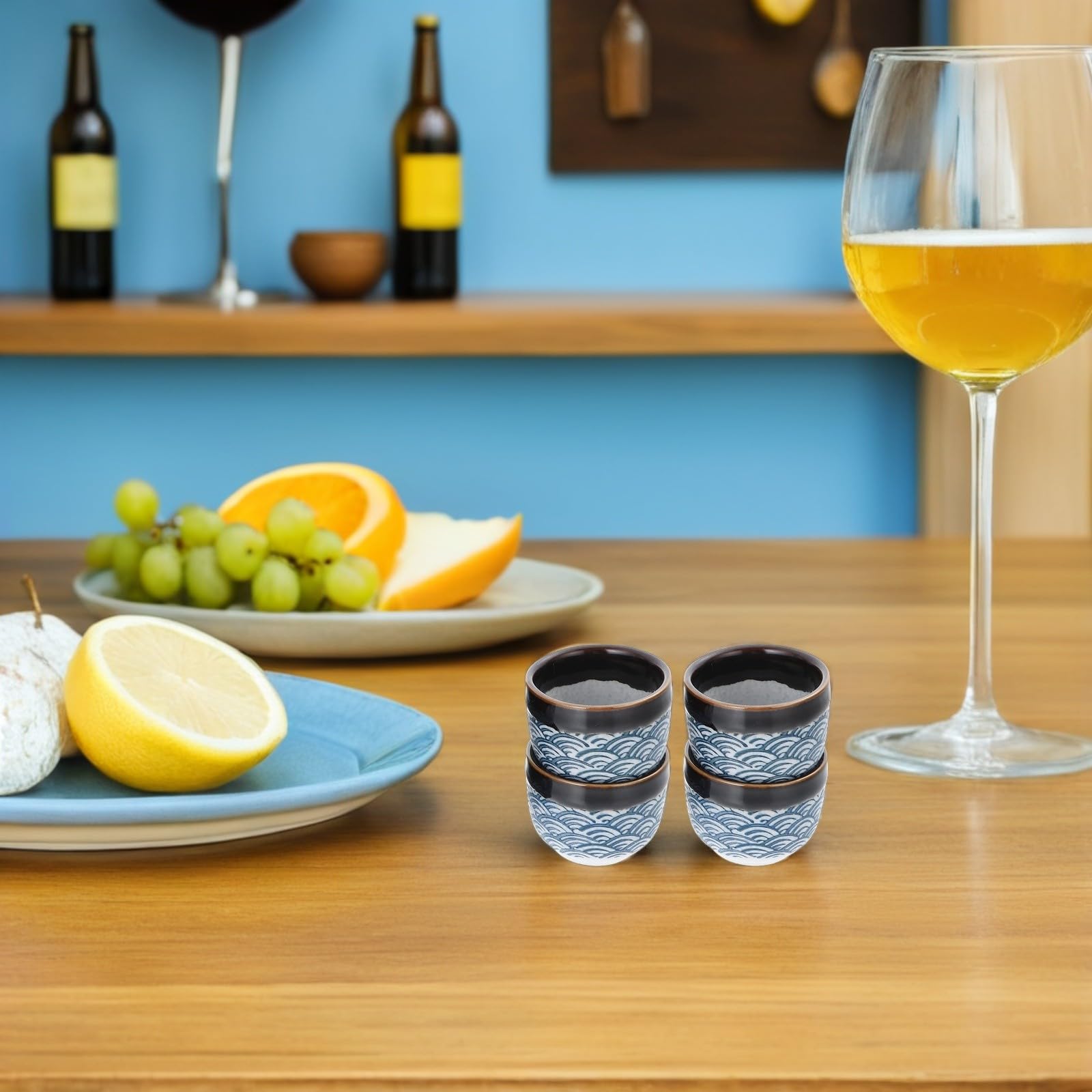 Set di 4 Bicchieri di Ceramica Tradizionali per Sake Giapponese da 35ml, Adatti per Acqua Calda, Utili e Pratici, per Uso Domestico e caffè