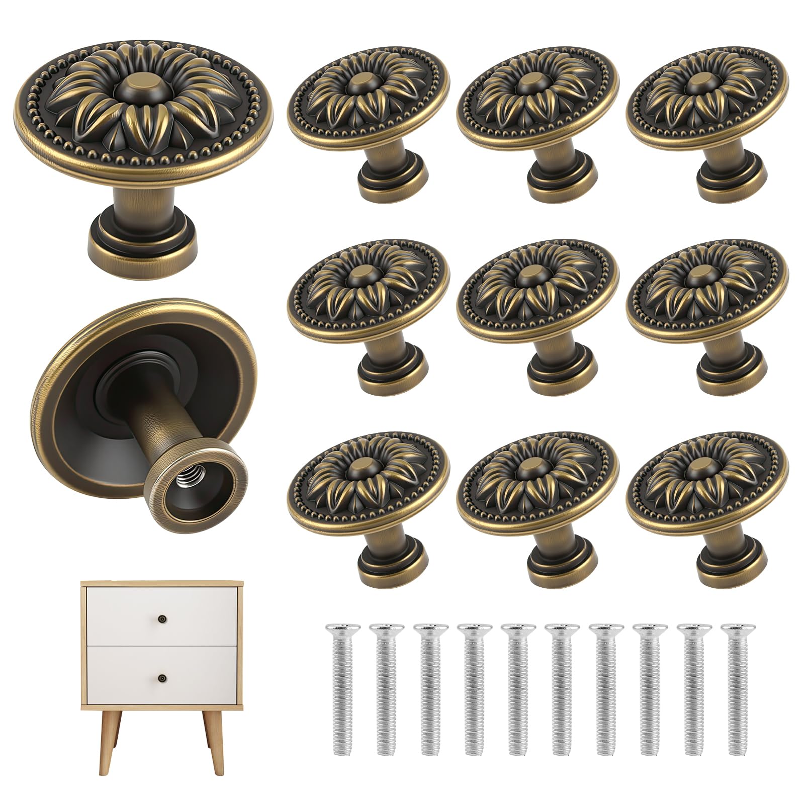 10 Pack Antique Bronzy Cabinet Knobs