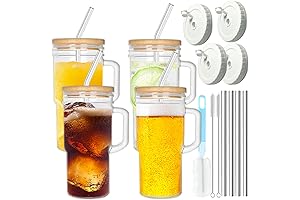 Glass Tumbler with Straws and Lids