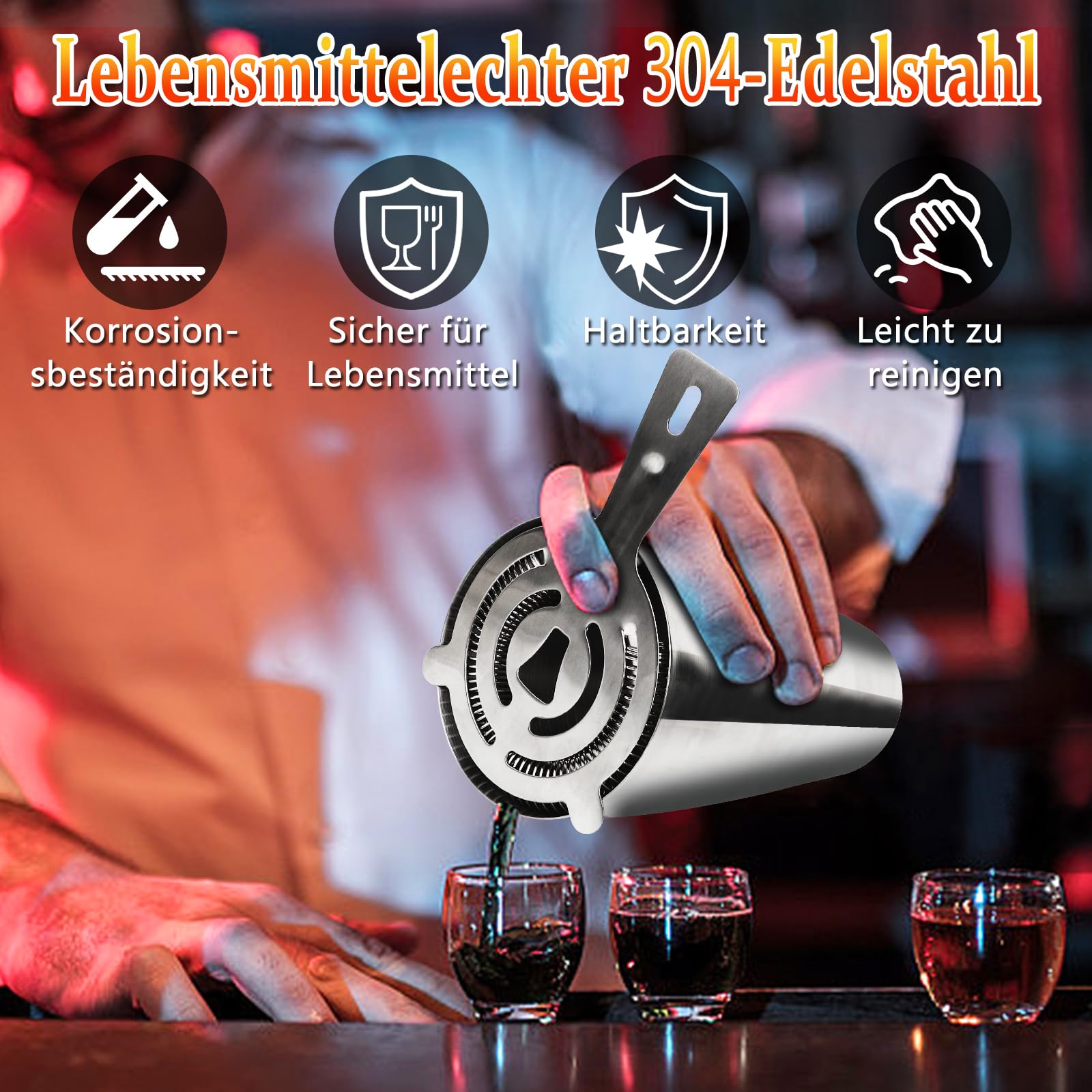 LIVE4COOL Boston Shaker, 8-teiliges Cocktail Set - 750 ml Edelstahl Cocktail Shaker Sets für Zuhause und Bar, inklusive Rezeptkarten und Zubehör, perfekt als Präsent für Anfänger und Profis