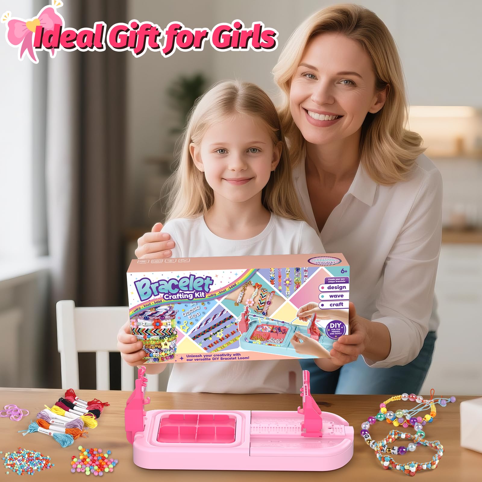 Kit de fabrication de bracelets d'amitié pour enfants de 8 à 12 ans, kit de fabrication de bijoux avec 3 styles de fils et 6 styles de perles, cadeaux d'anniversaire de Noël pour enfants de 6, 7, 8, 9
