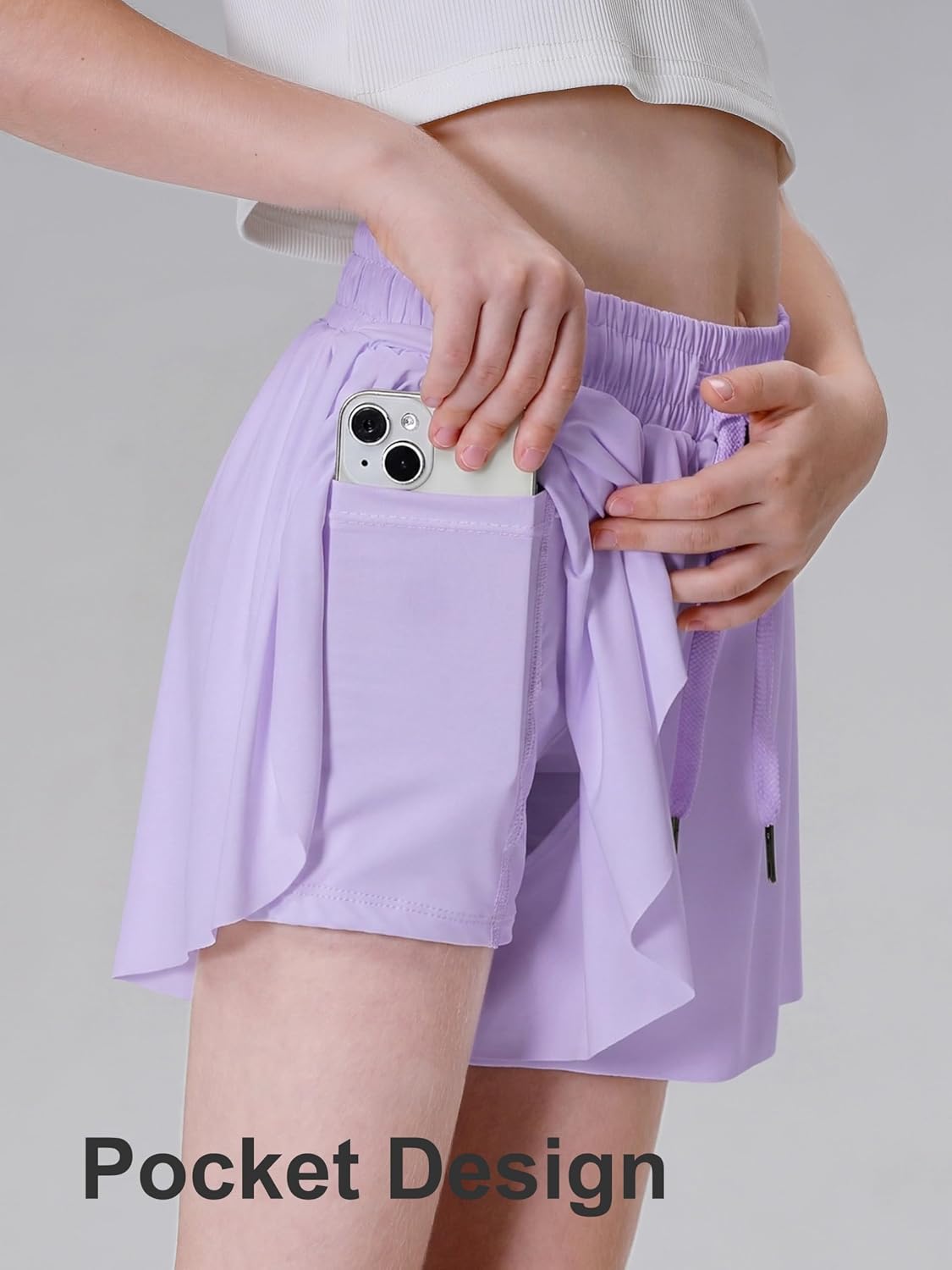 DIPUG Girls Butterfly Shorts with Pocket 2-in-1 Flowy Athletic Skorts for Tennis Running Dance 5-16