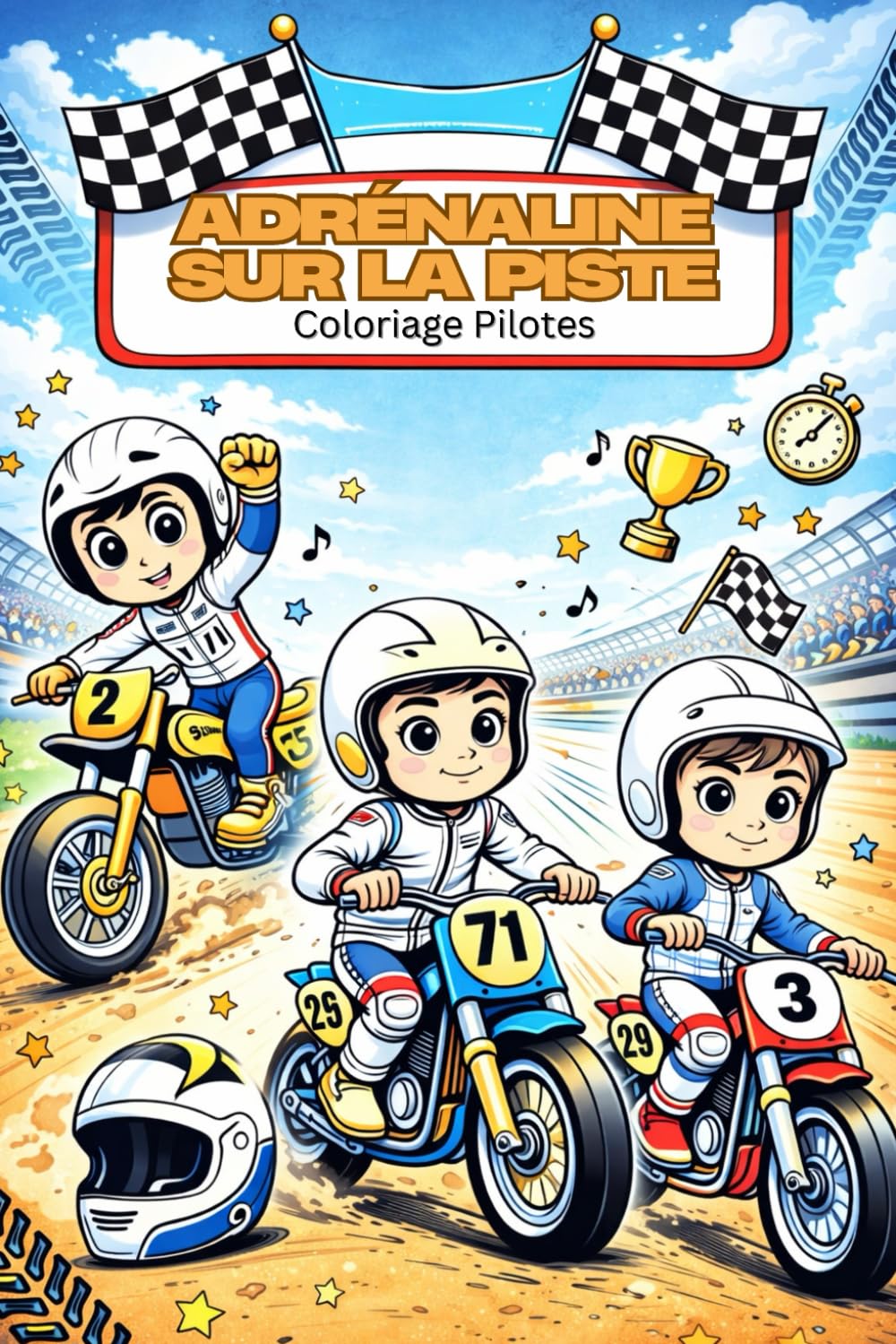 Adrénaline sur la Piste – Coloriage Pilotes: 79 Illustrations de Course Moto sur 159 Pages – Pour Enfants et Seniors – Pages Recto Seul pour Éviter les Traces