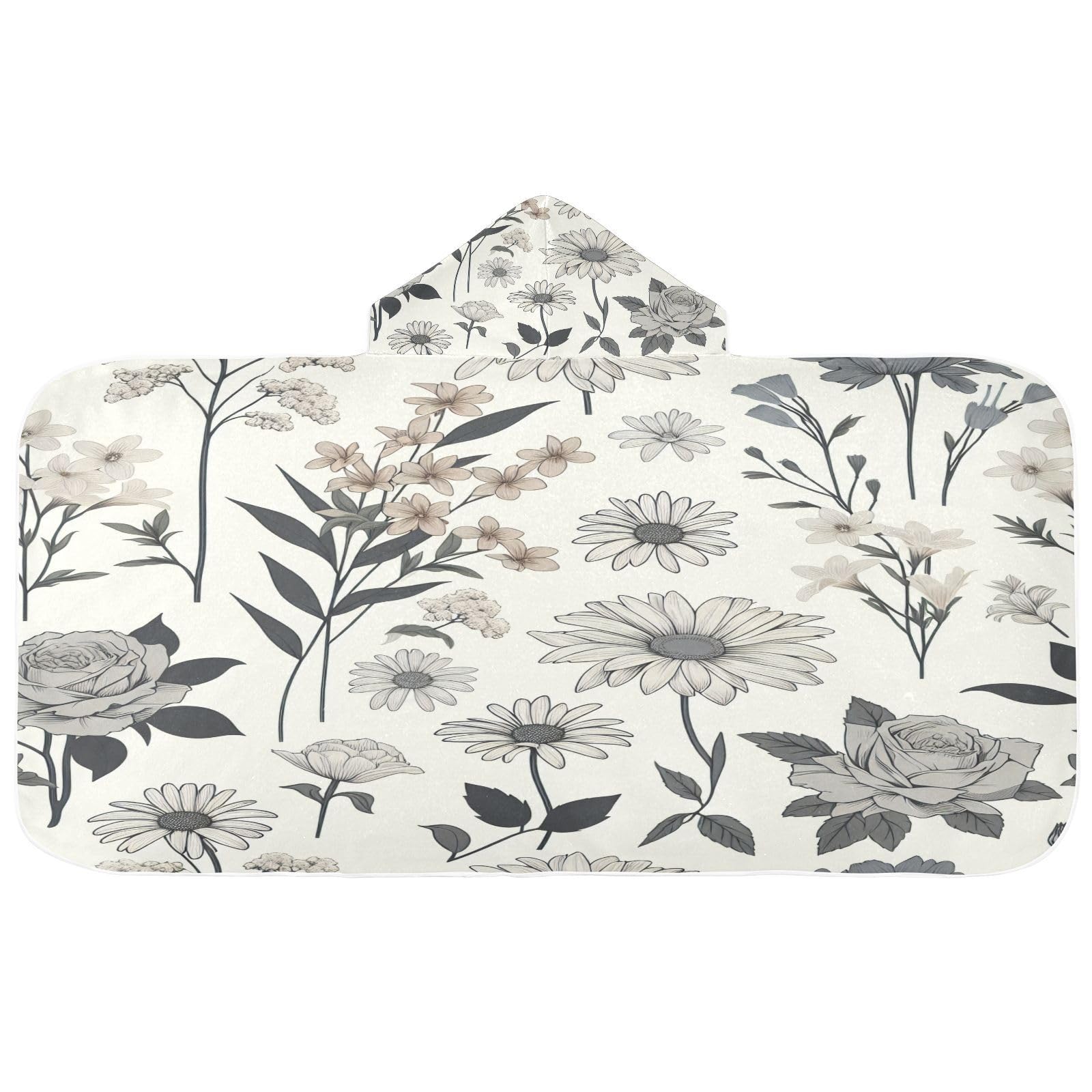 Kigai Vintage Flower Hooded Beach Towel for Kids Soft Absorbent Quick Dry Bath Towel with Hood Lightweight Toddler Shower Pool Bath Wrap for Boys Girls