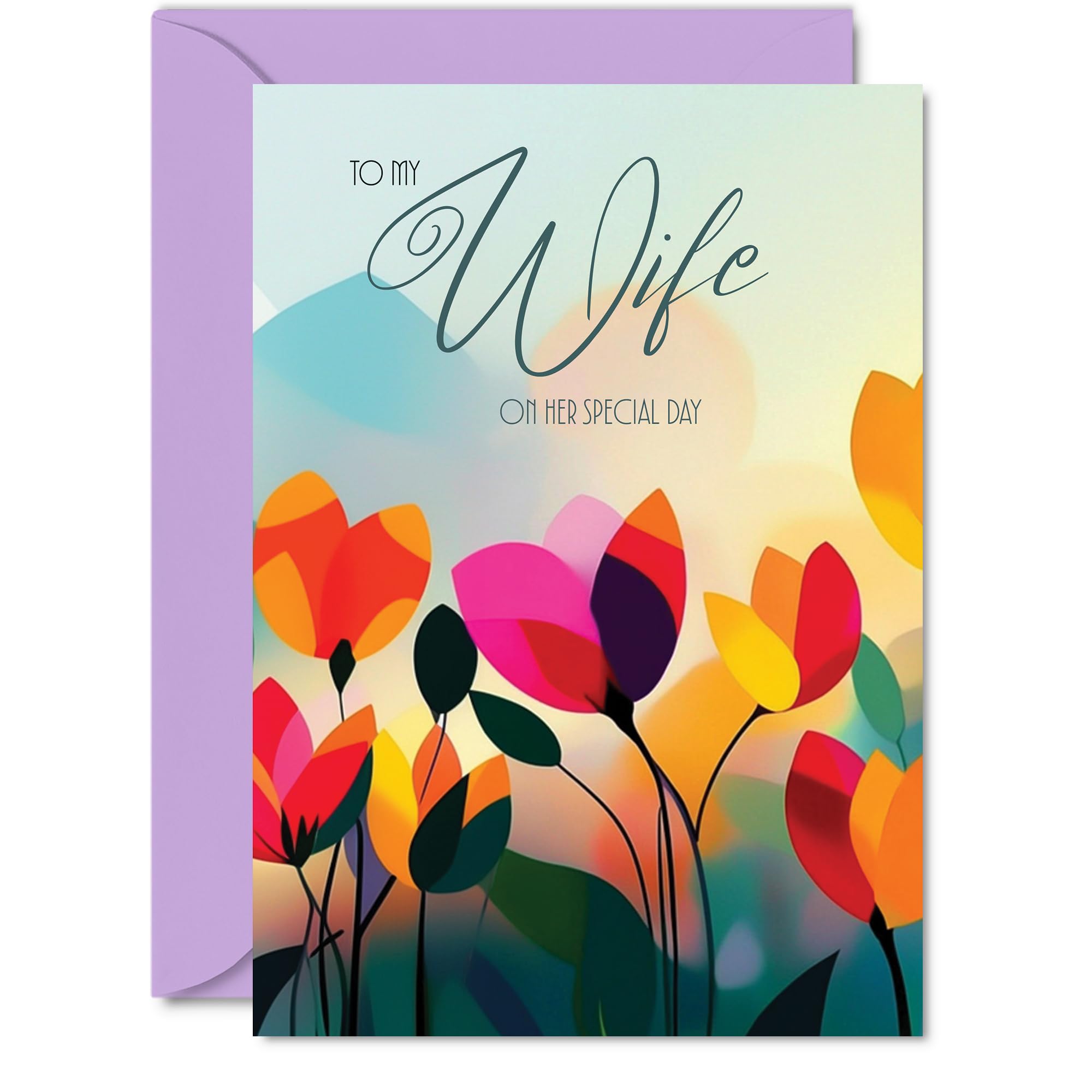 Wife Birthday Card, Vibrant Summer Flowers