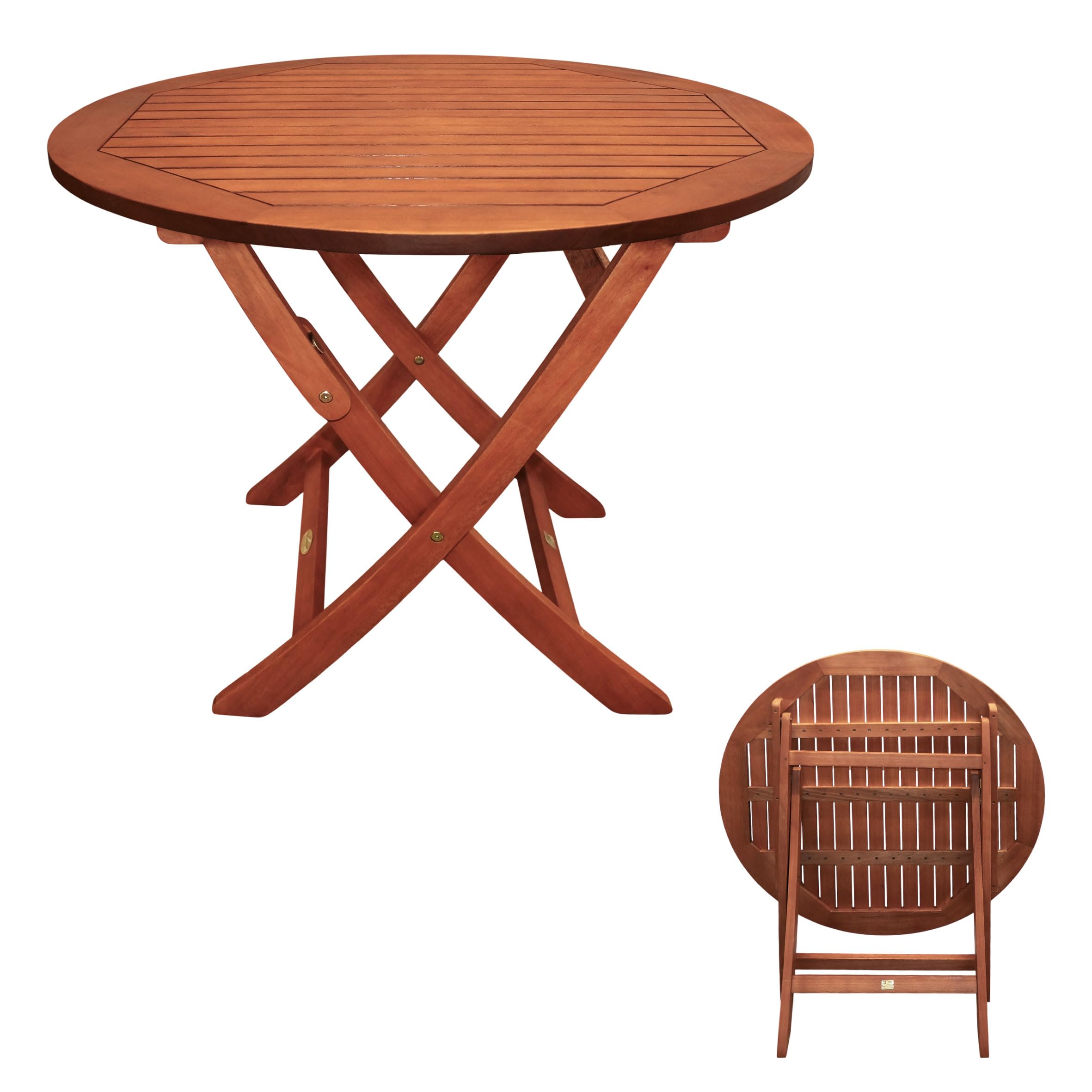 Spetebo XXL Eukalyptus Gartentisch Rund - 90 x 73 cm | Klapptisch, FSC Massiv Holz Geölt, Balkontisch Bistrotisch Beistelltisch Campingtisch Garten Esstisch