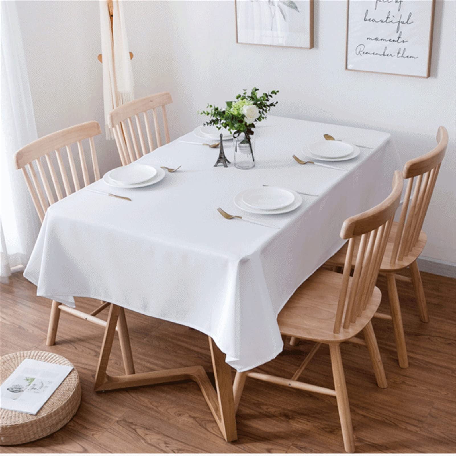 Nappe cuisine maison blanche rectangulaire en tissu 145x280cm pour repas de fête