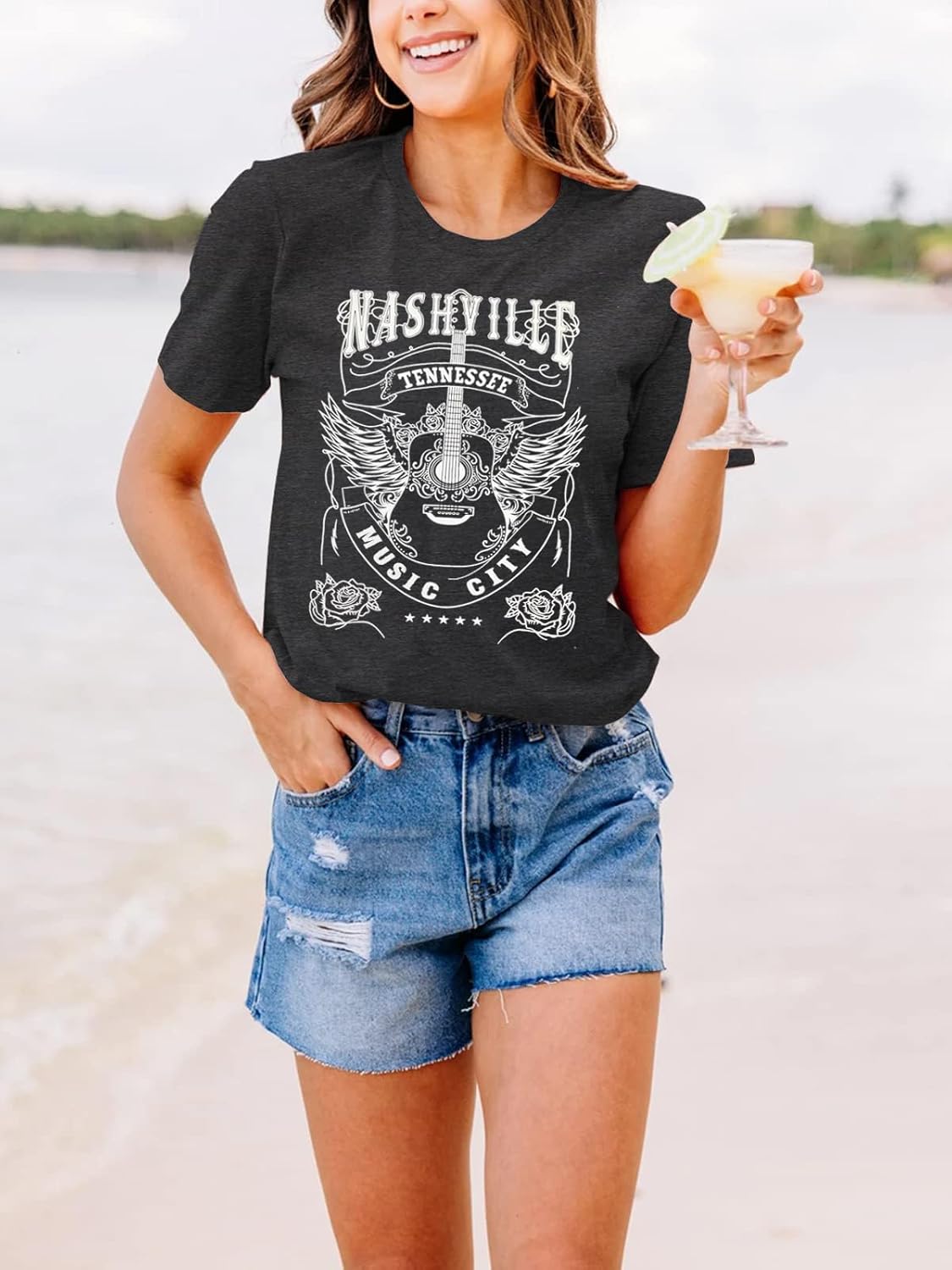 Nashville Music City Shirt Women Vintage Guitar Graphic Tees Country Music Tops Tennessee T Shirt Rock Band Tee Tops - Image 3